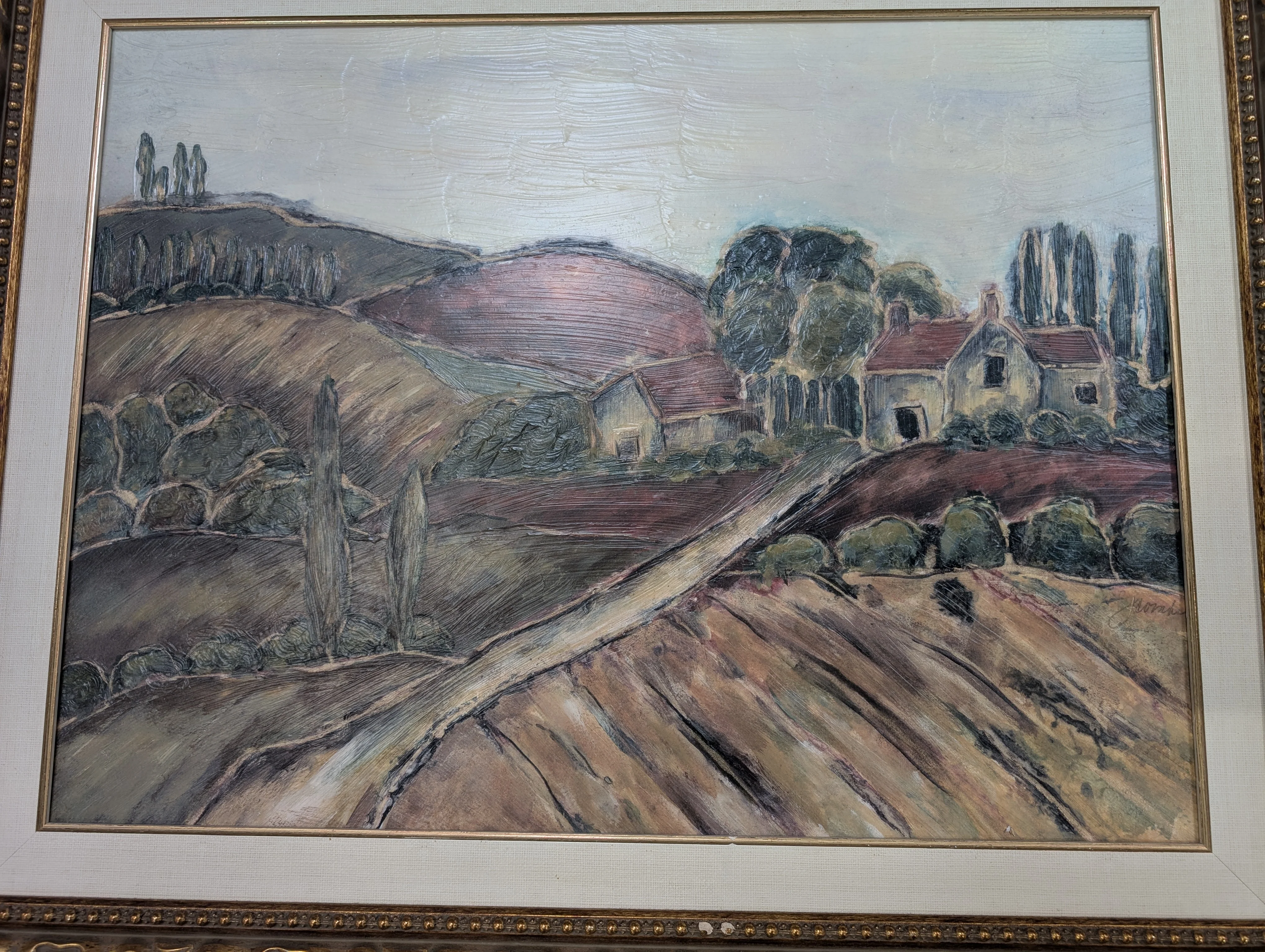 Ornate Gold Framed Rustic Landscape Painting - Image 4