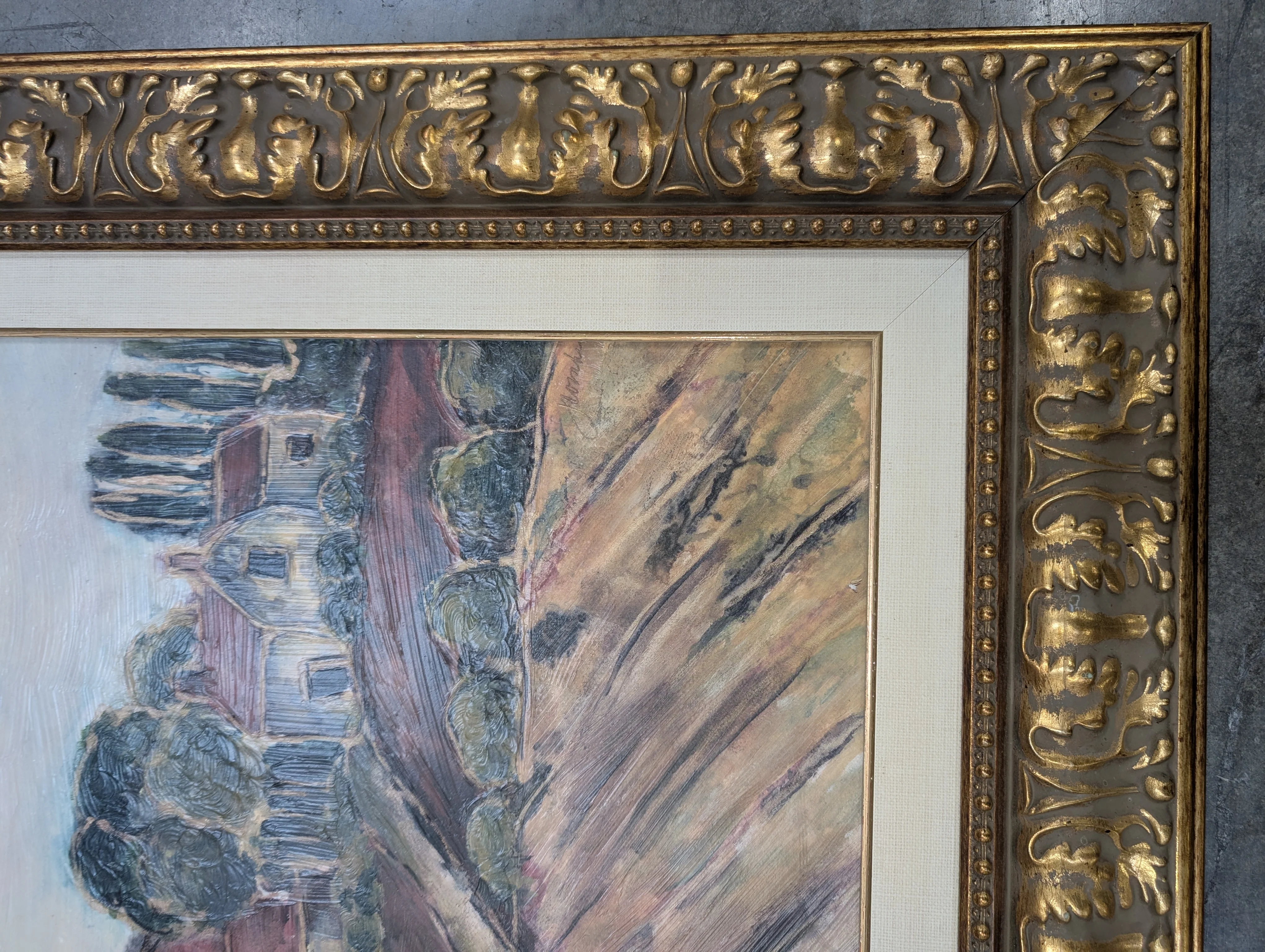 Ornate Gold Framed Rustic Landscape Painting - Image 5