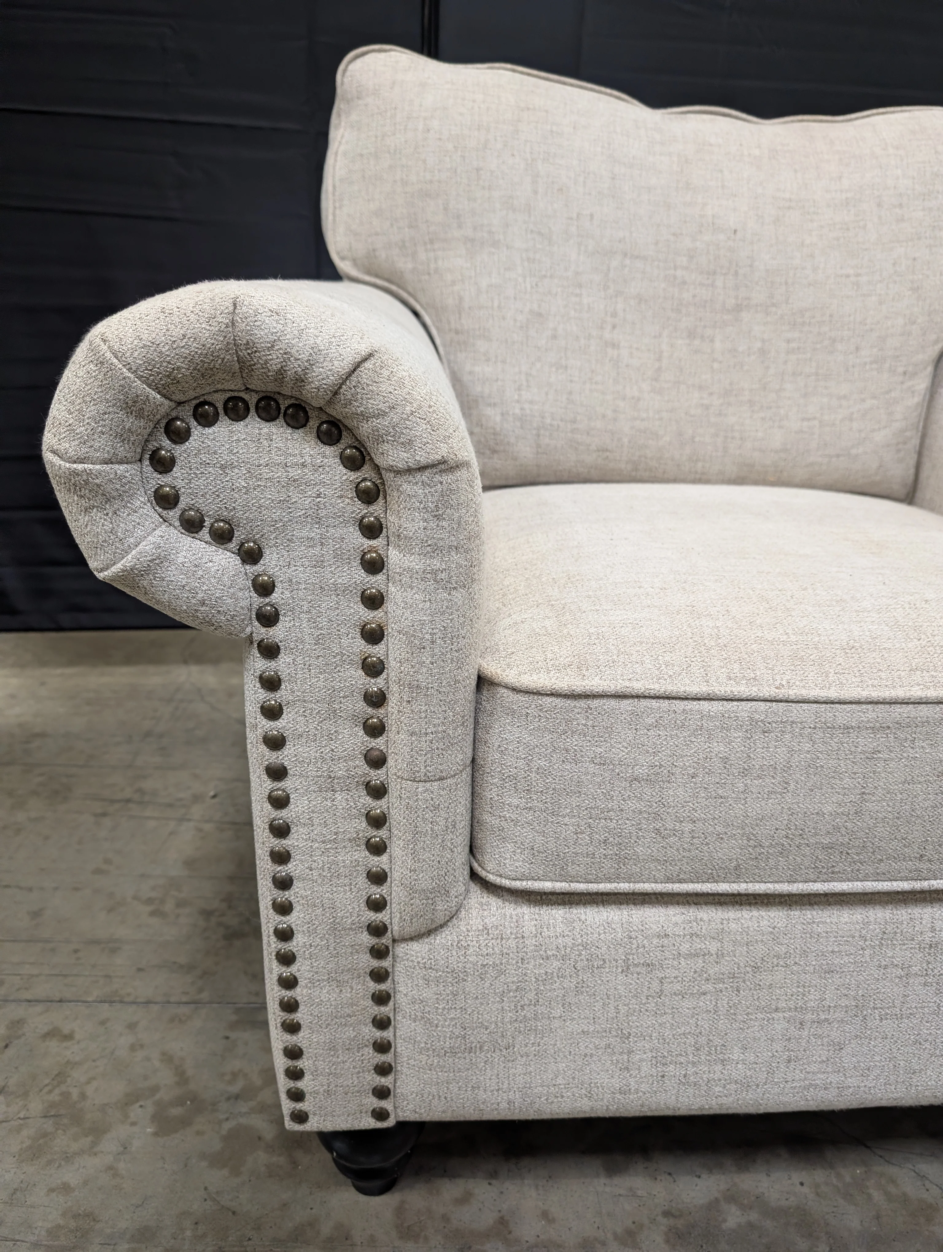 Textured Fabric Rolled Arm Accent Chair with Nailhead Trim - Image 3