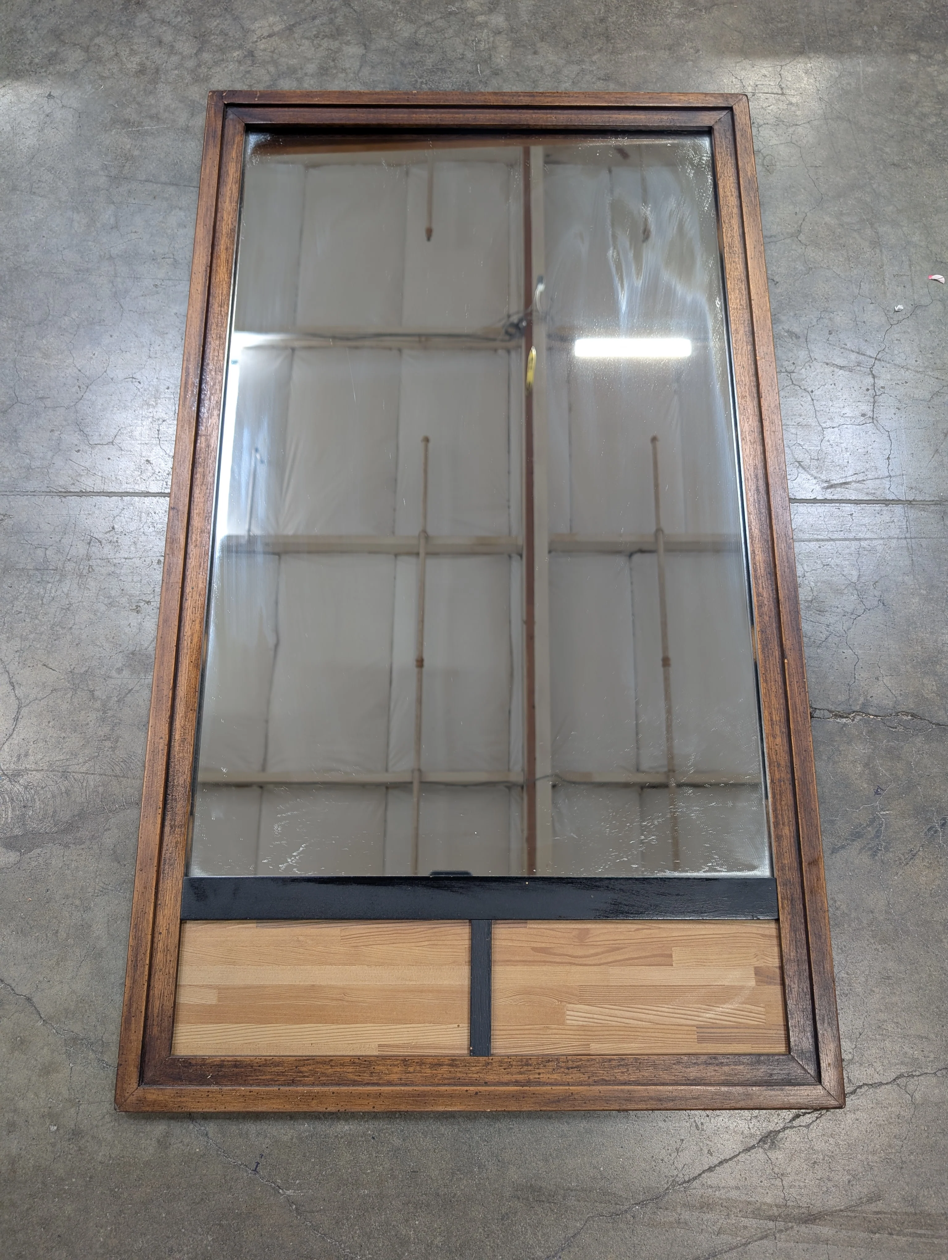 Rectangular Wood Frame Wall Mirror with Decorative Lower Panel