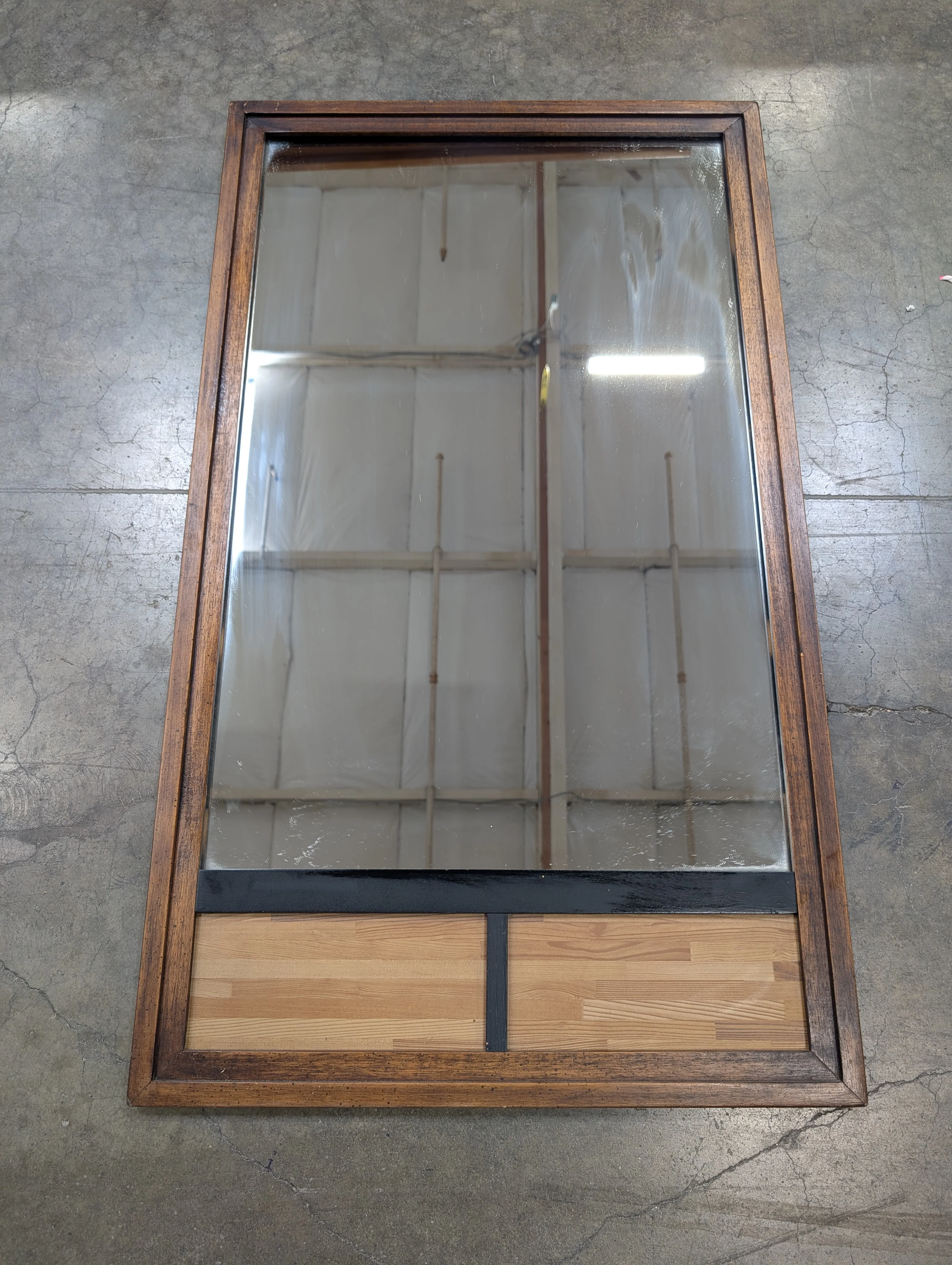 Rectangular Wood Frame Wall Mirror with Decorative Lower Panel - Image 2