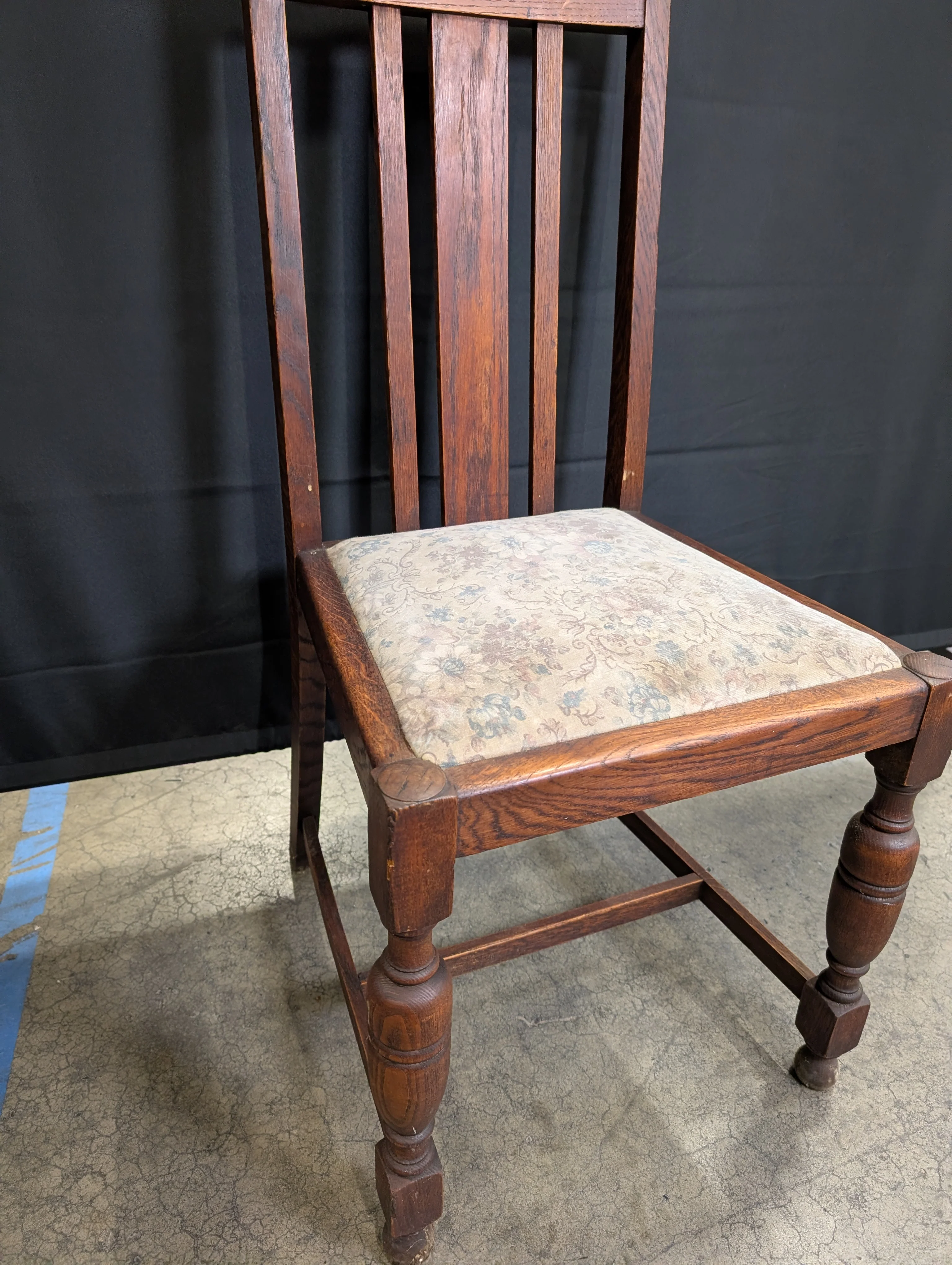 Vintage Hardwood Slat Back Accent Chair with Floral Upholstery - Image 2