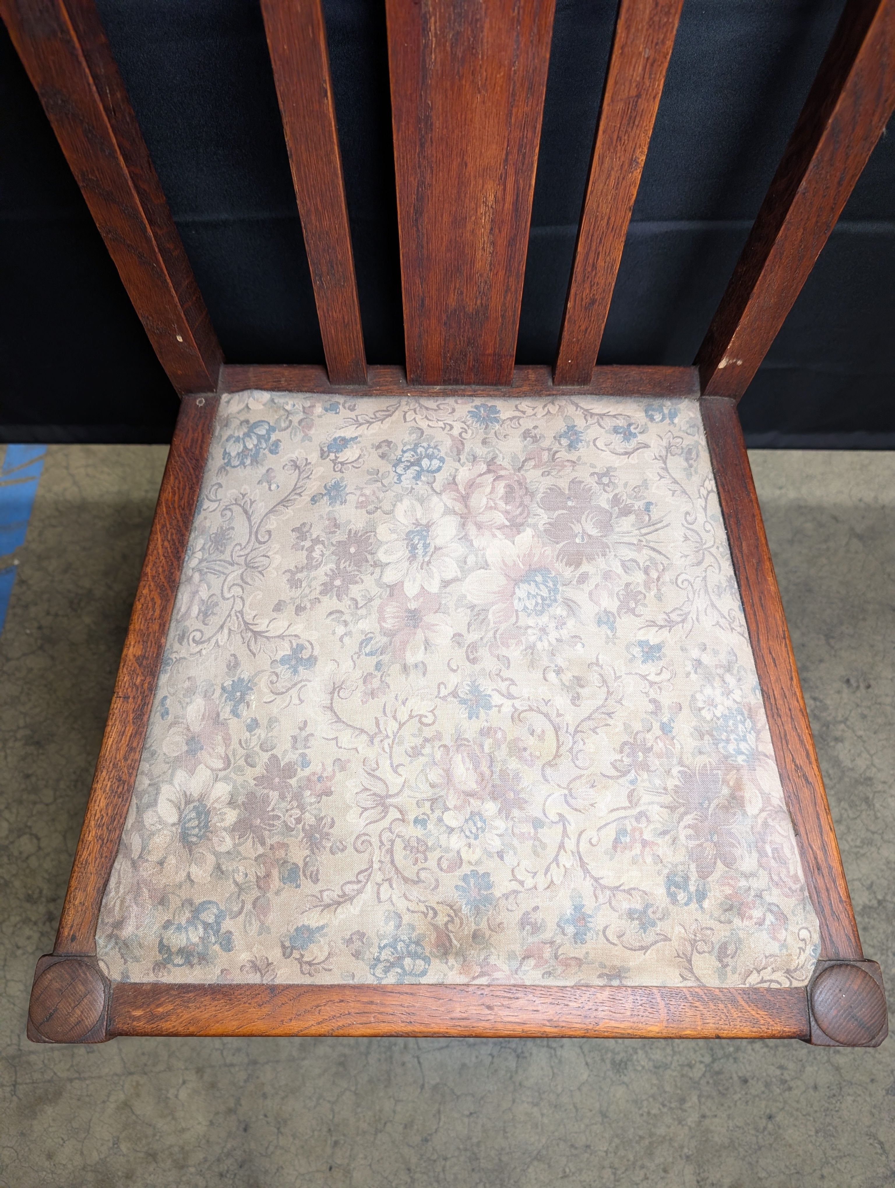 Vintage Hardwood Slat Back Accent Chair with Floral Upholstery - Image 3