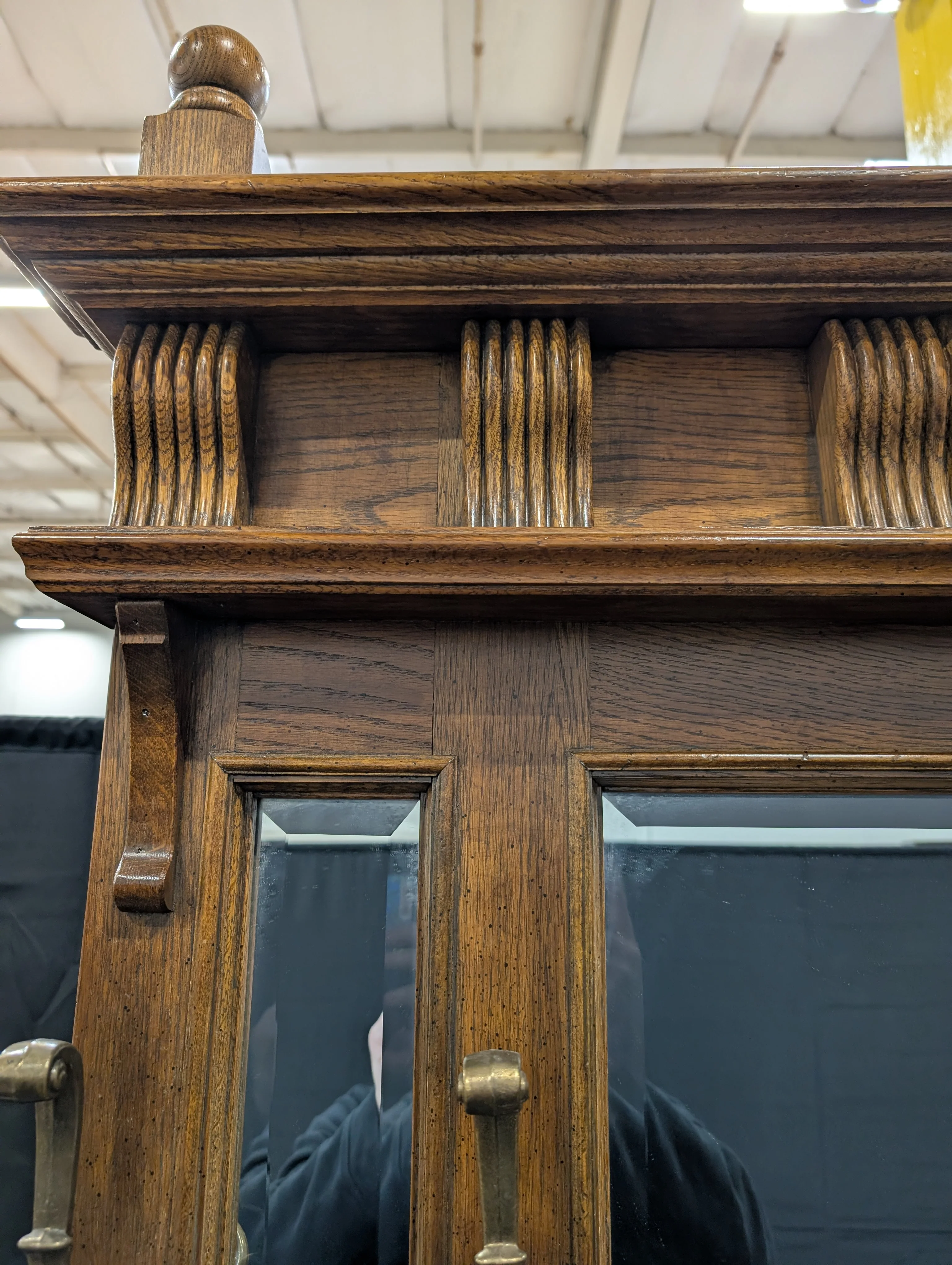 Vintage Hardwood Entryway Hall Tree with Mirror and Brass Accents - Image 3