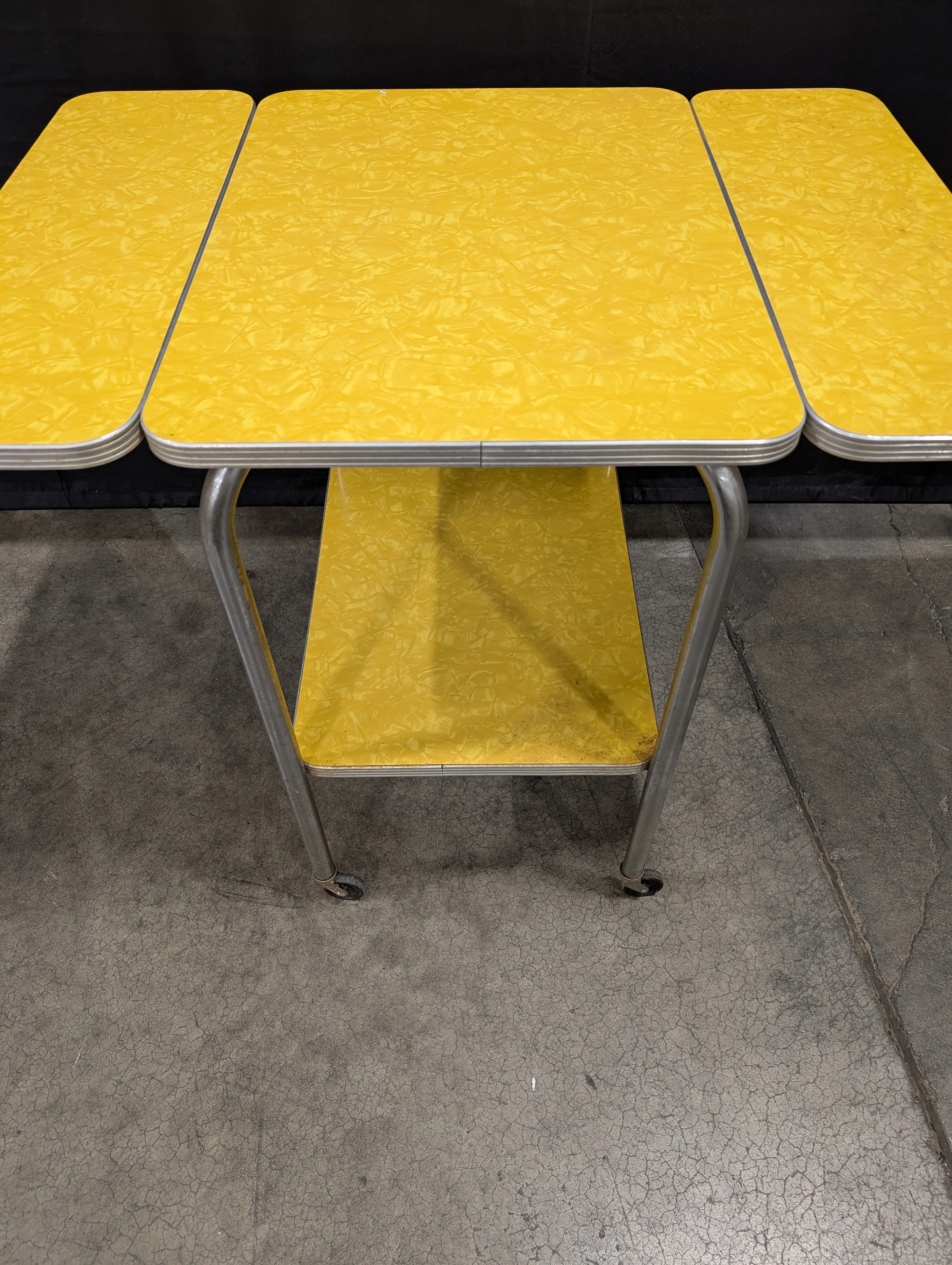 Retro Yellow Marbled Laminate Mobile Table - Image 2