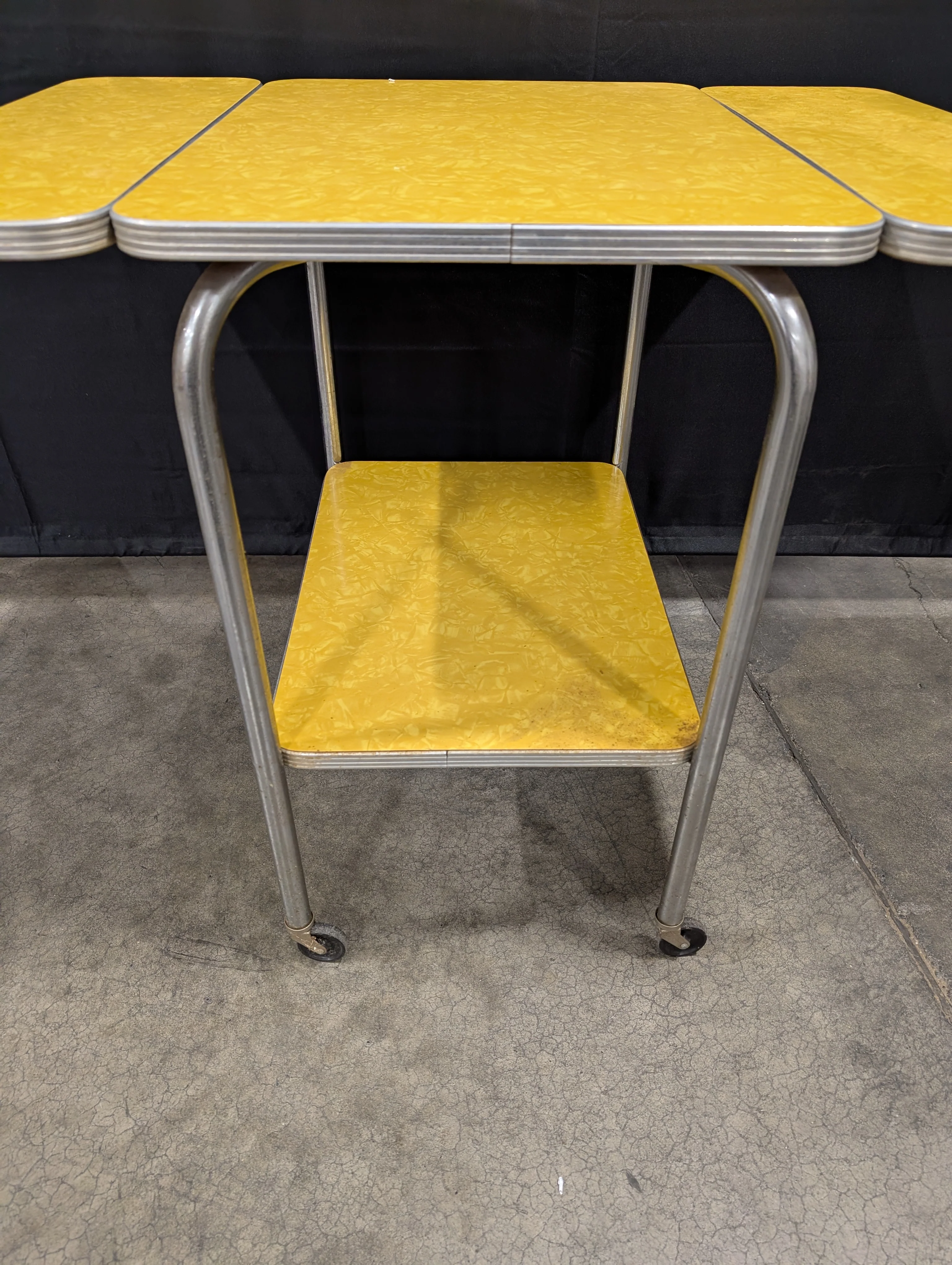 Retro Yellow Marbled Laminate Mobile Table - Image 4