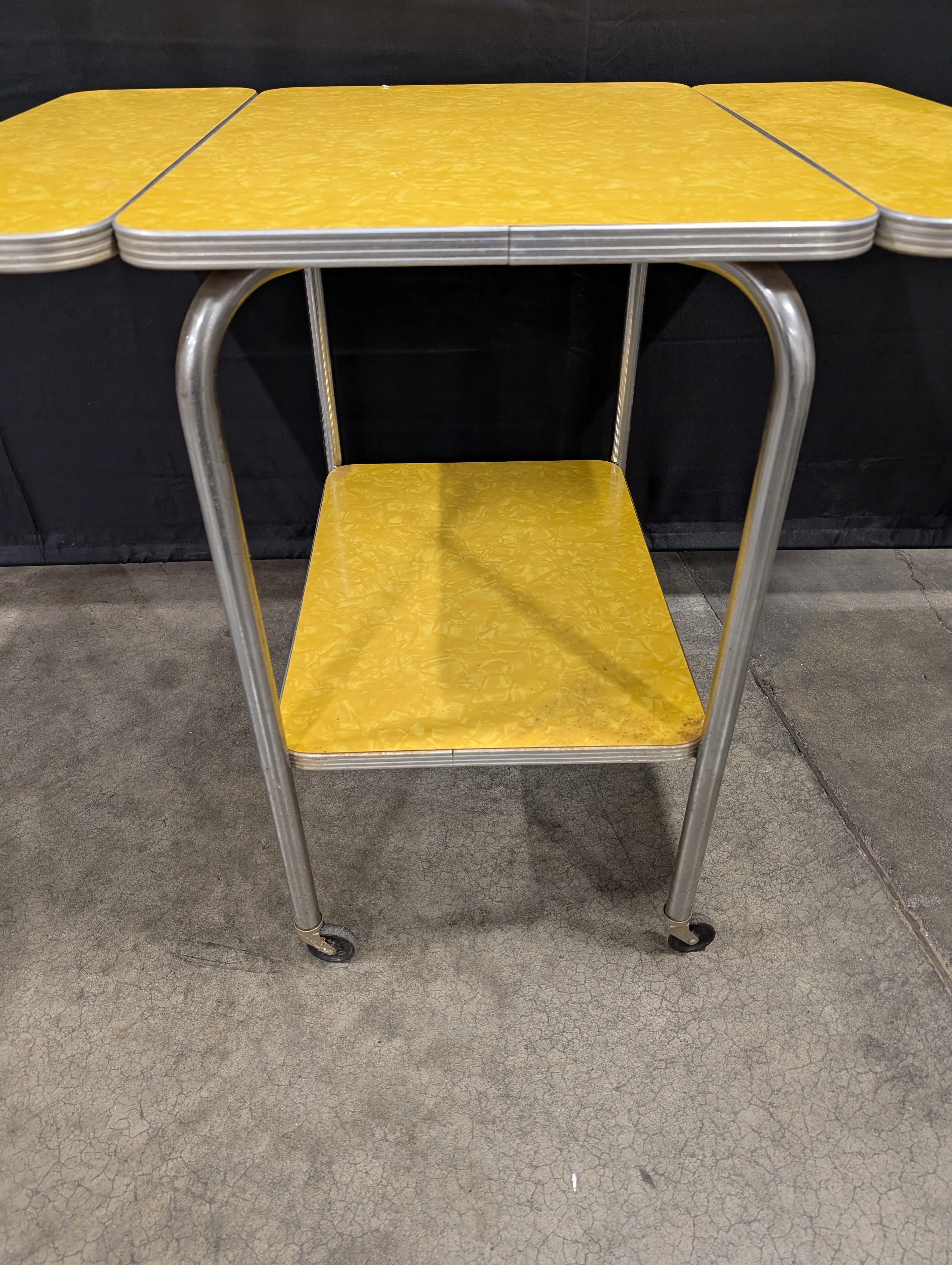 Retro Yellow Marbled Laminate Mobile Table - Image 5