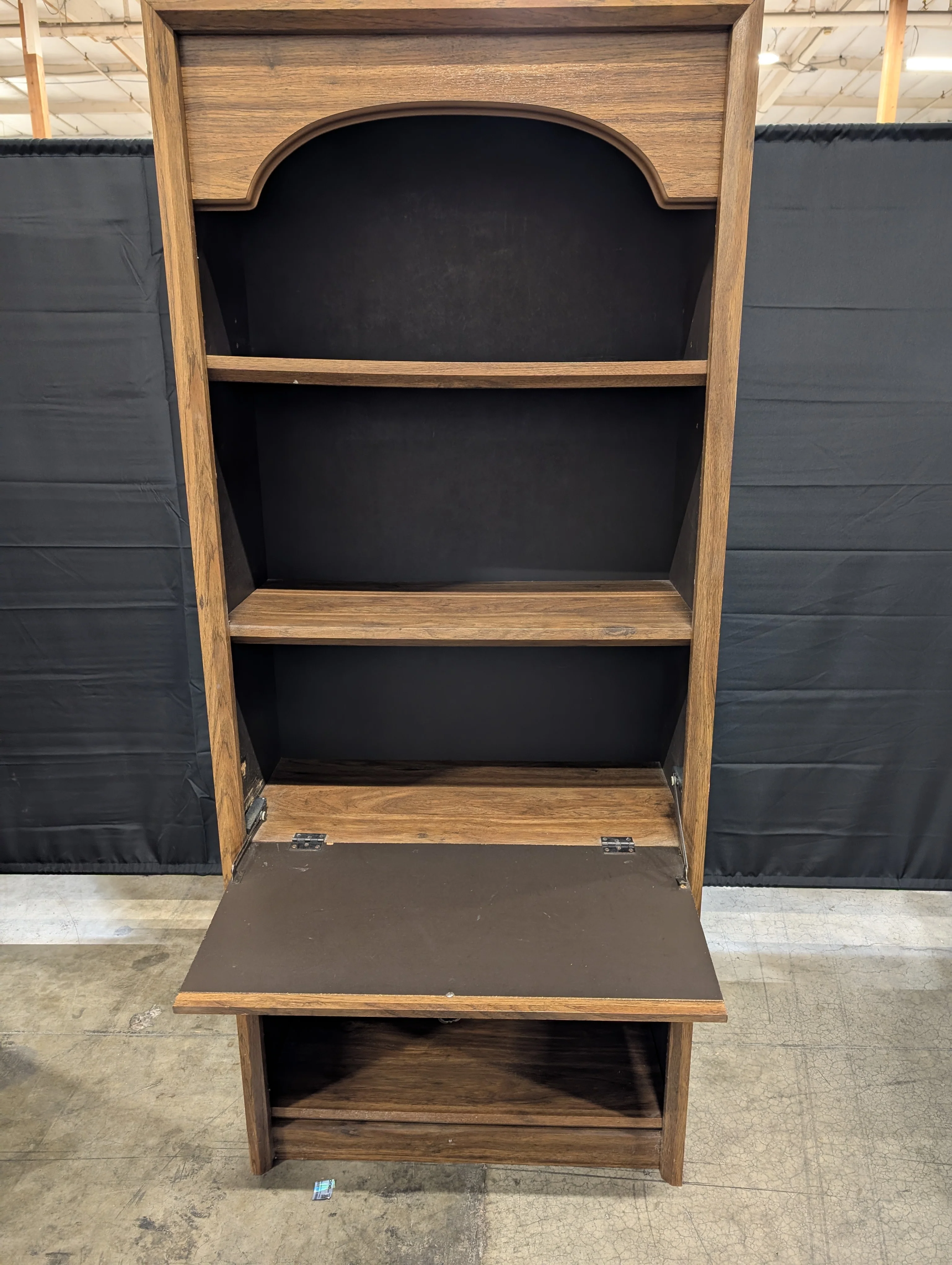 Damaged**** Vintage Brown Wood Bookcase with Drop-Down Desk Cabinet - Image 2