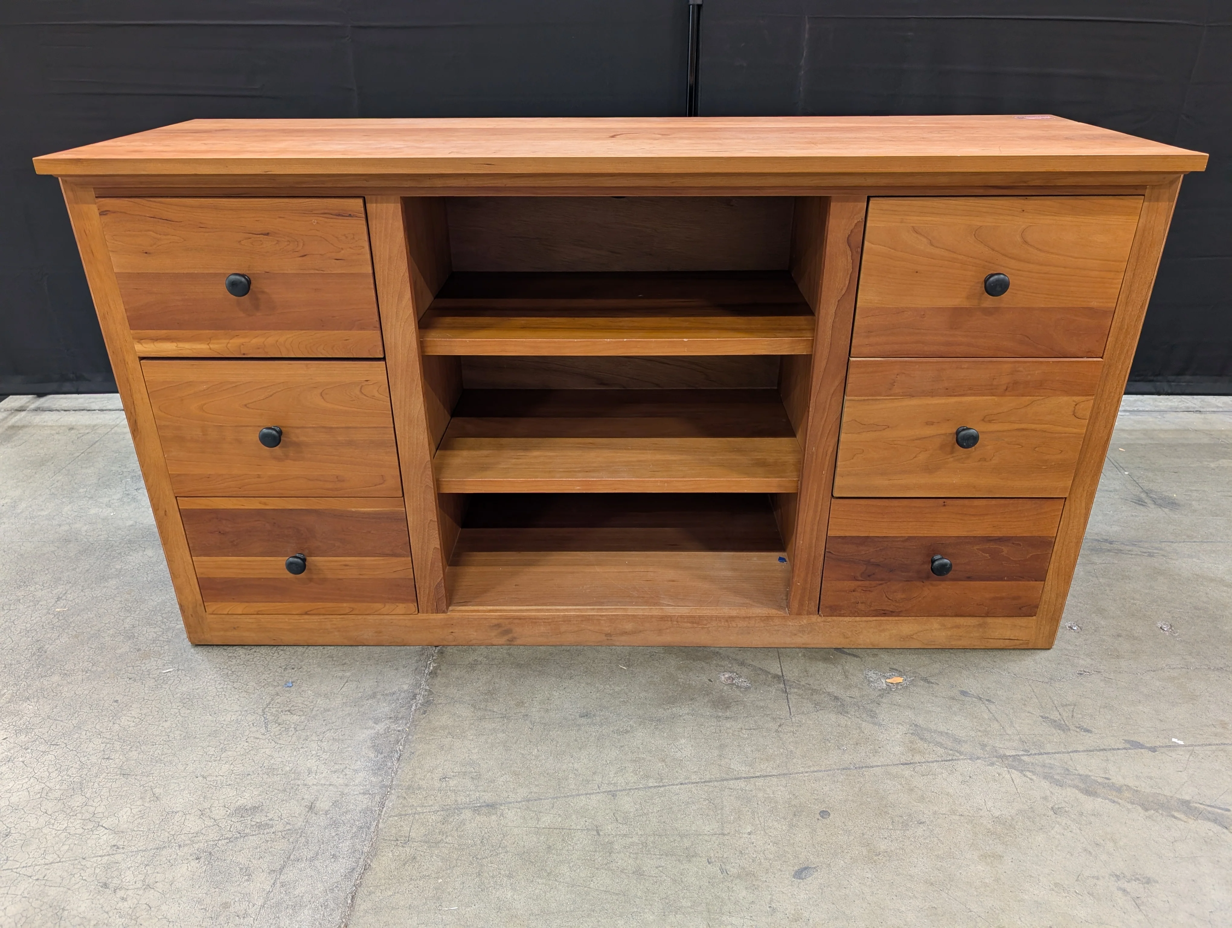 Solid Wood Media Console with Storage Drawers and Open Shelves