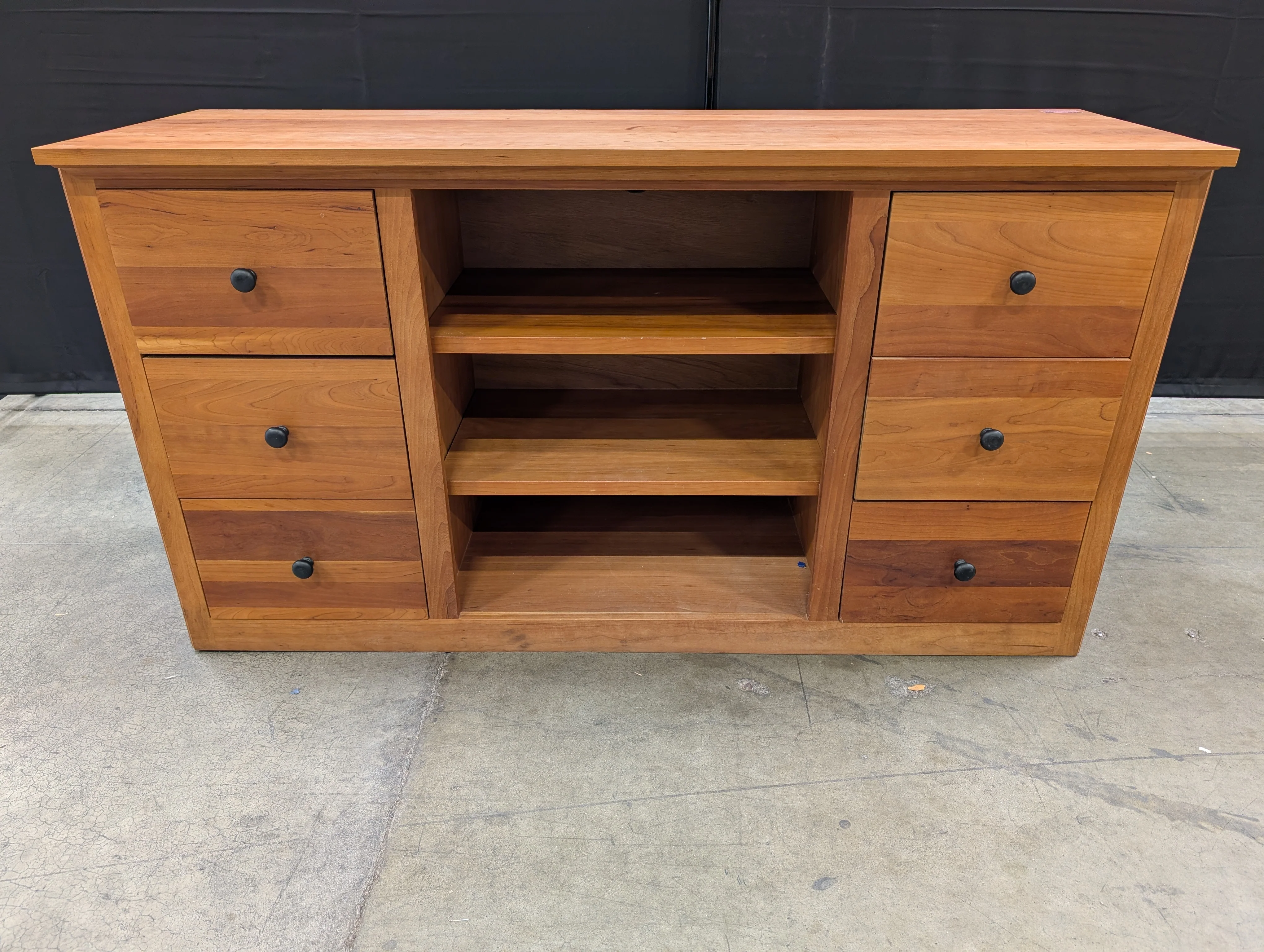 Solid Wood Media Console with Storage Drawers and Open Shelves - Image 2