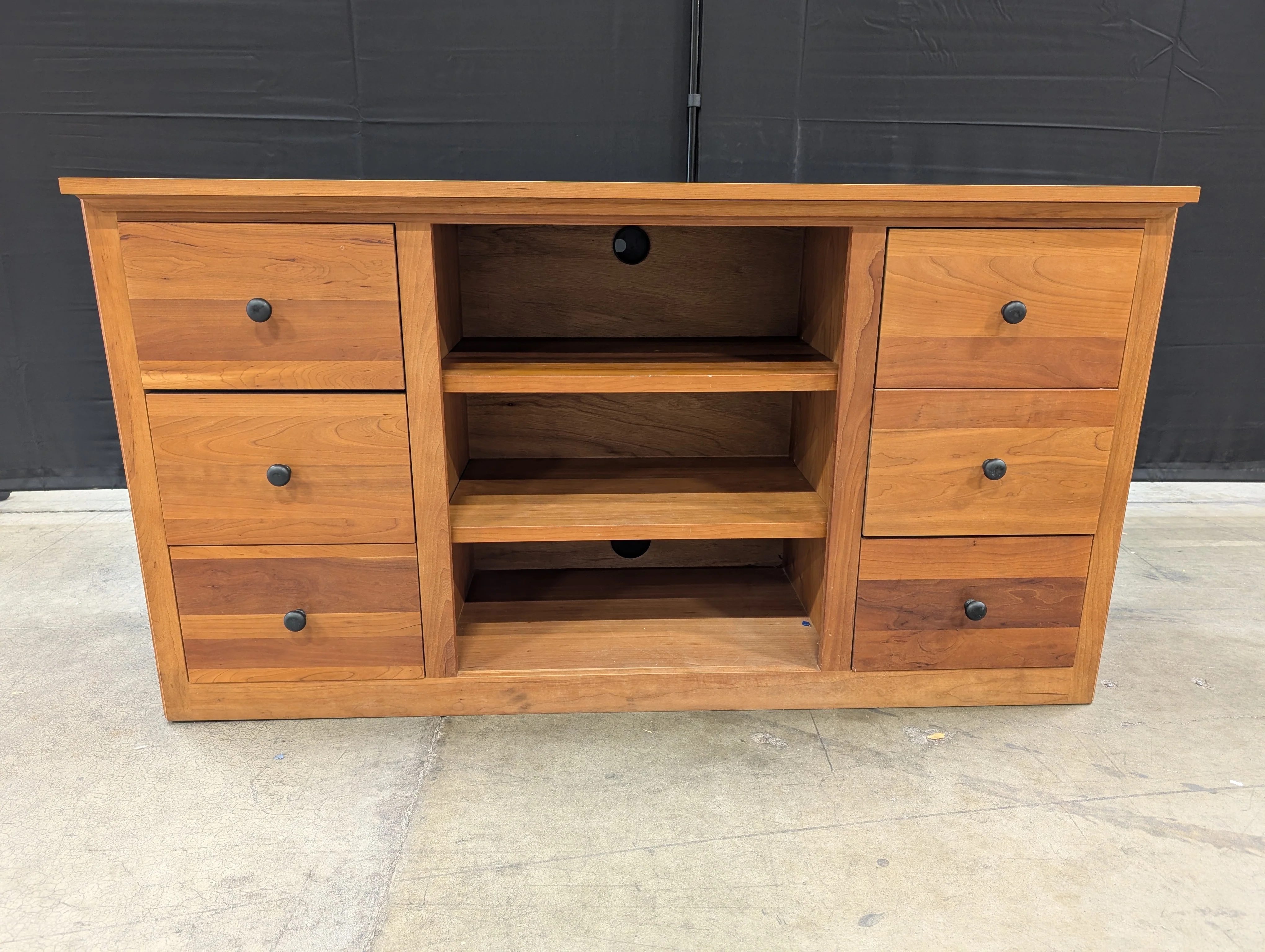 Solid Wood Media Console with Storage Drawers and Open Shelves - Image 3