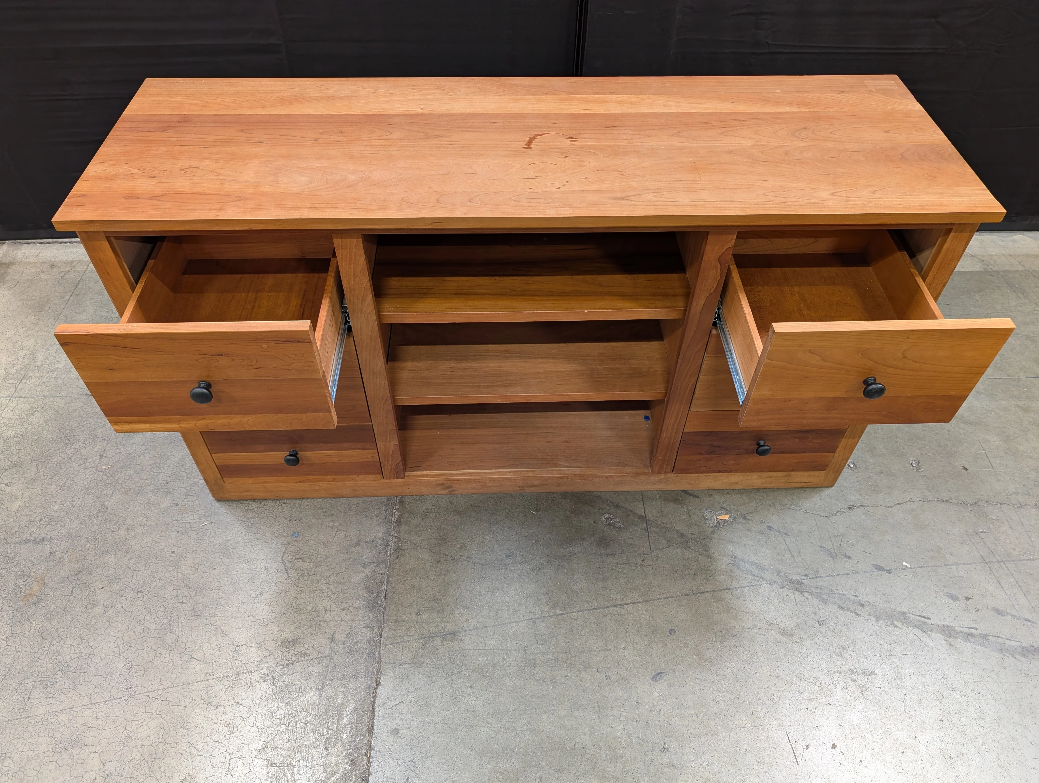 Solid Wood Media Console with Storage Drawers and Open Shelves - Image 4