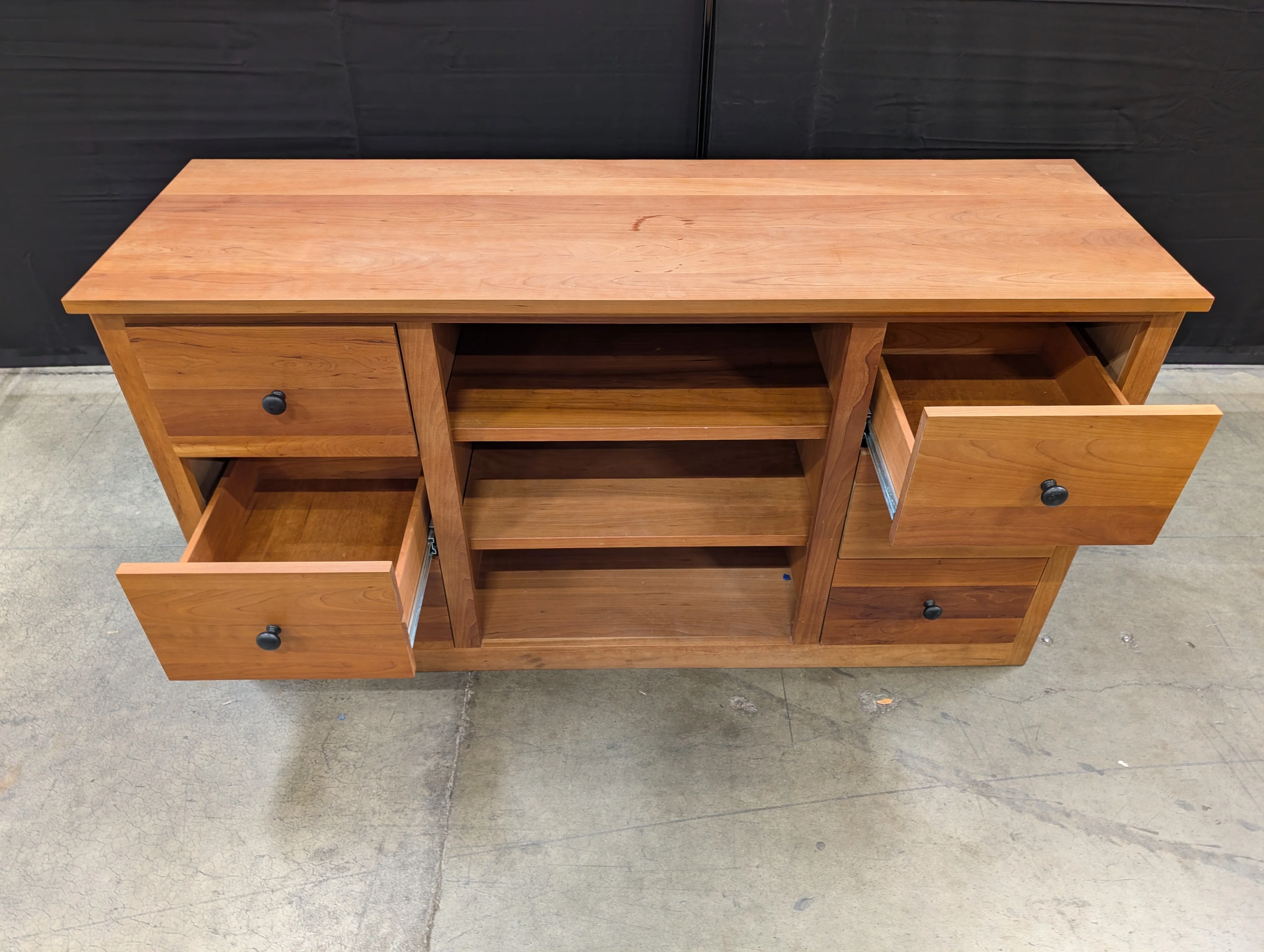 Solid Wood Media Console with Storage Drawers and Open Shelves - Image 6