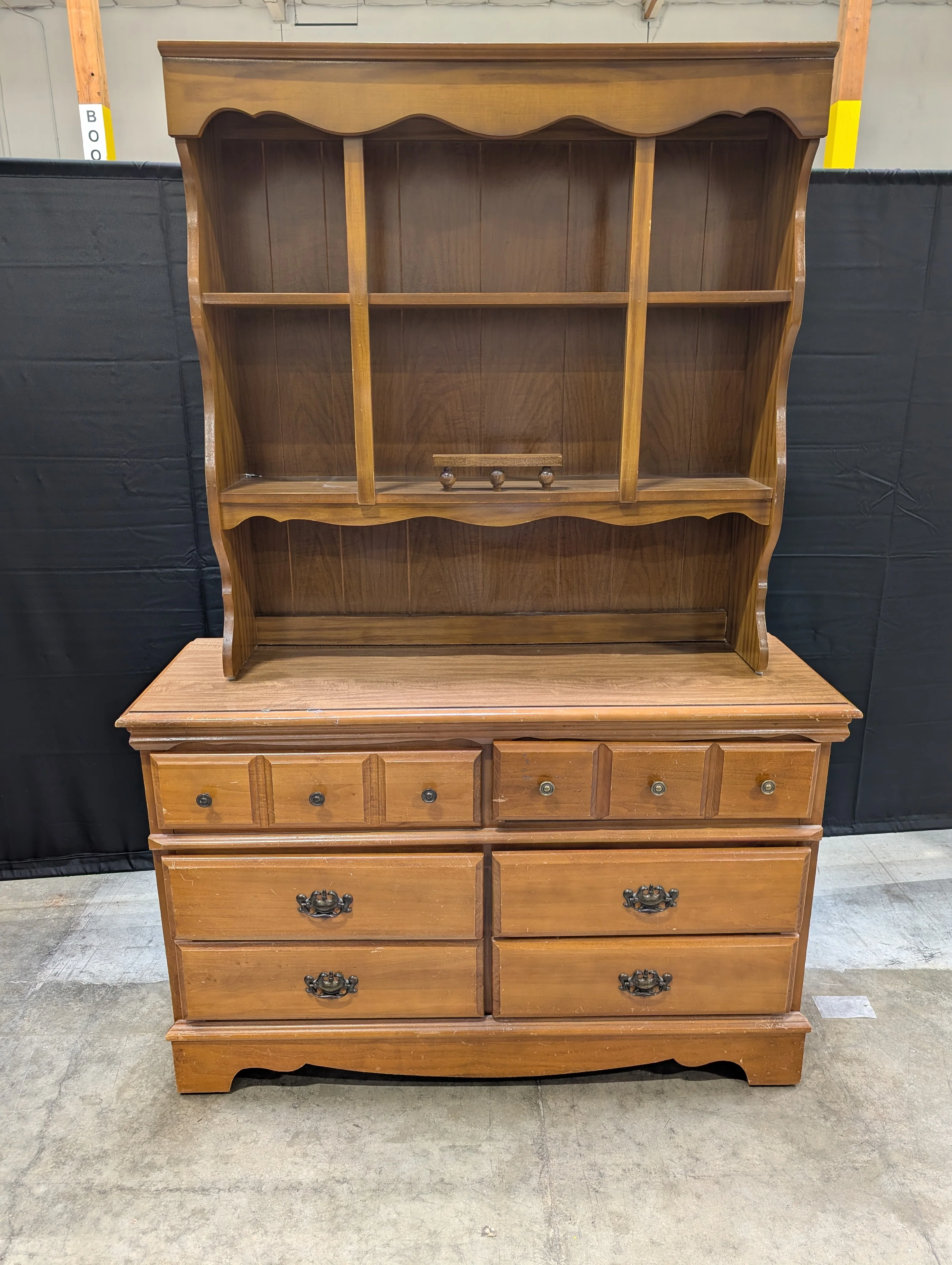 Traditional Light Wood Display Hutch and Dresser Combo - Image 2