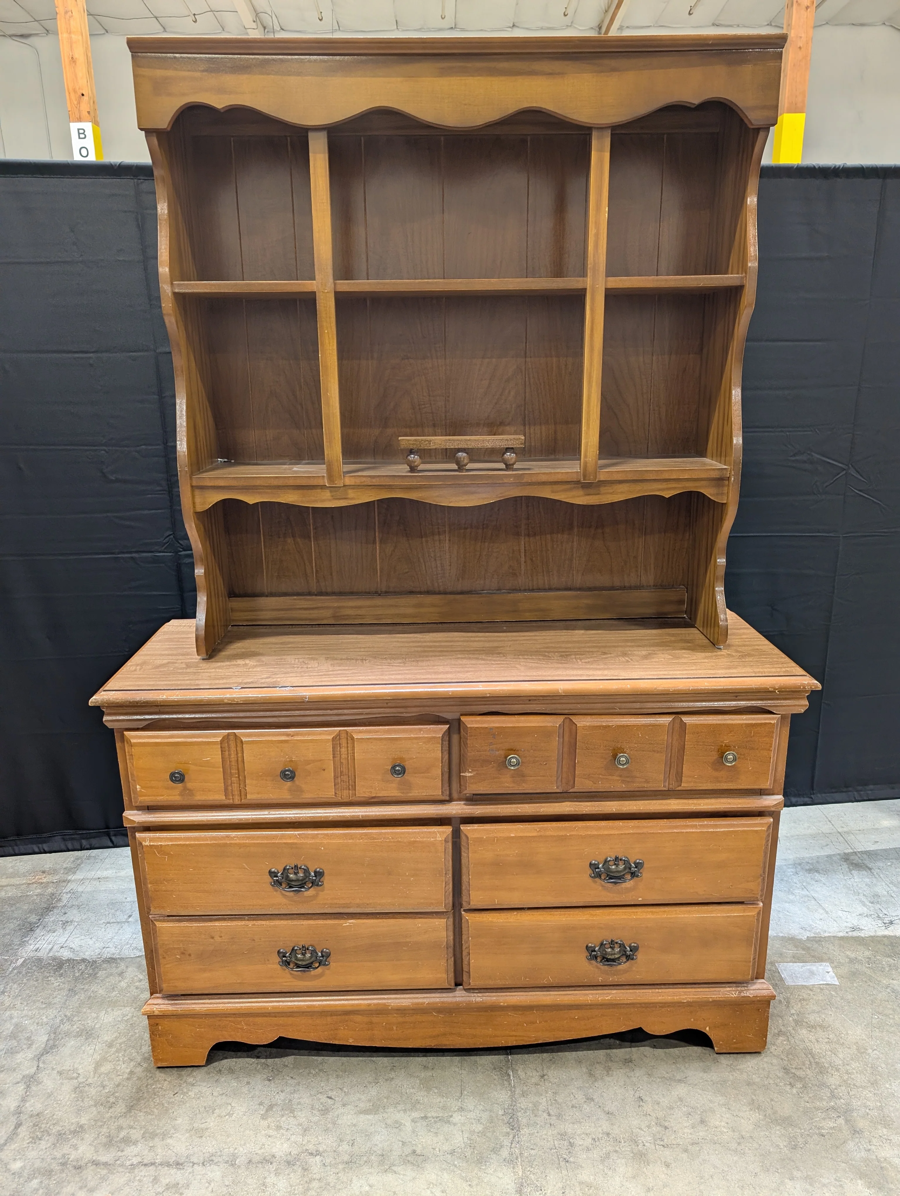Traditional Light Wood Display Hutch and Dresser Combo - Image 3