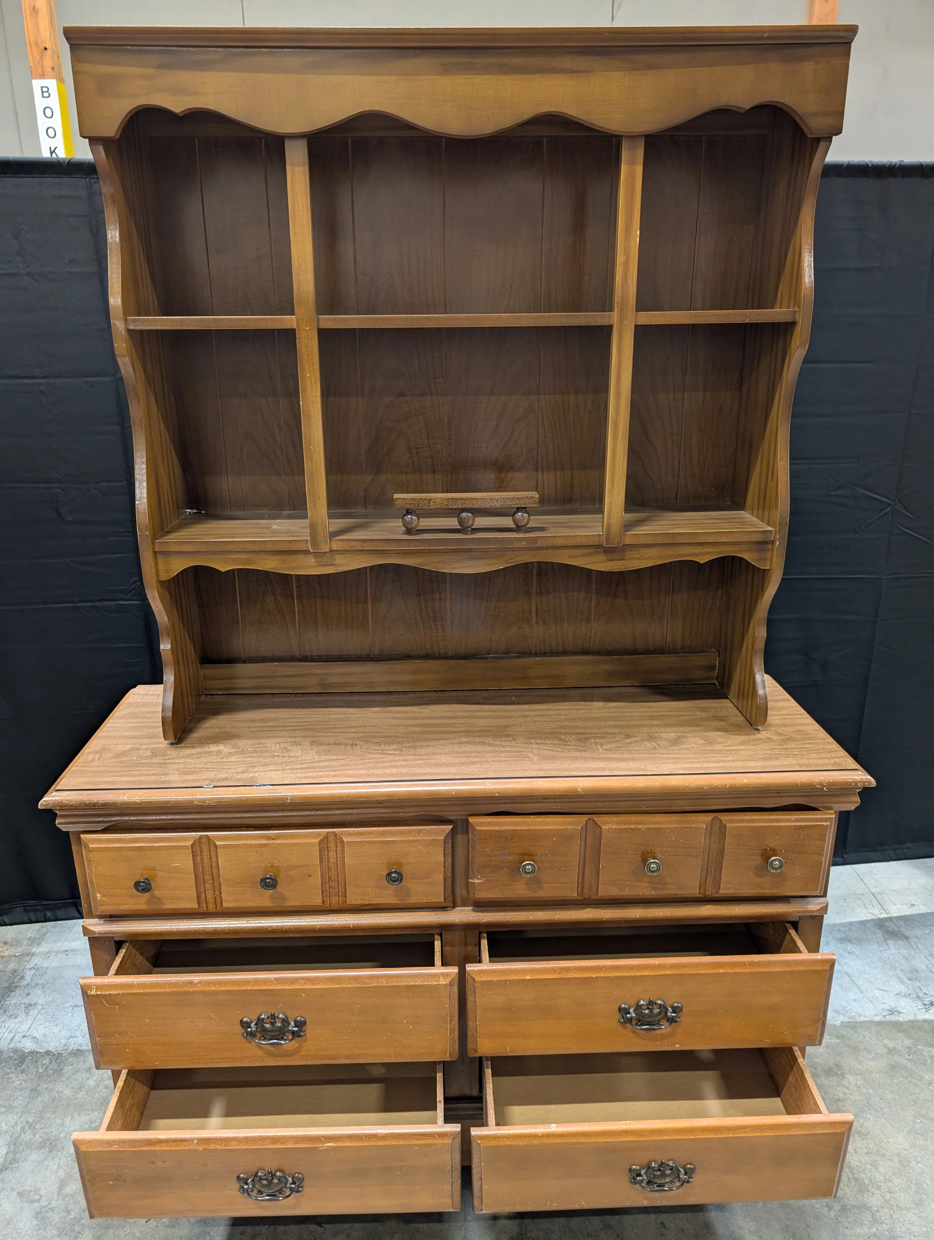 Traditional Light Wood Display Hutch and Dresser Combo - Image 4
