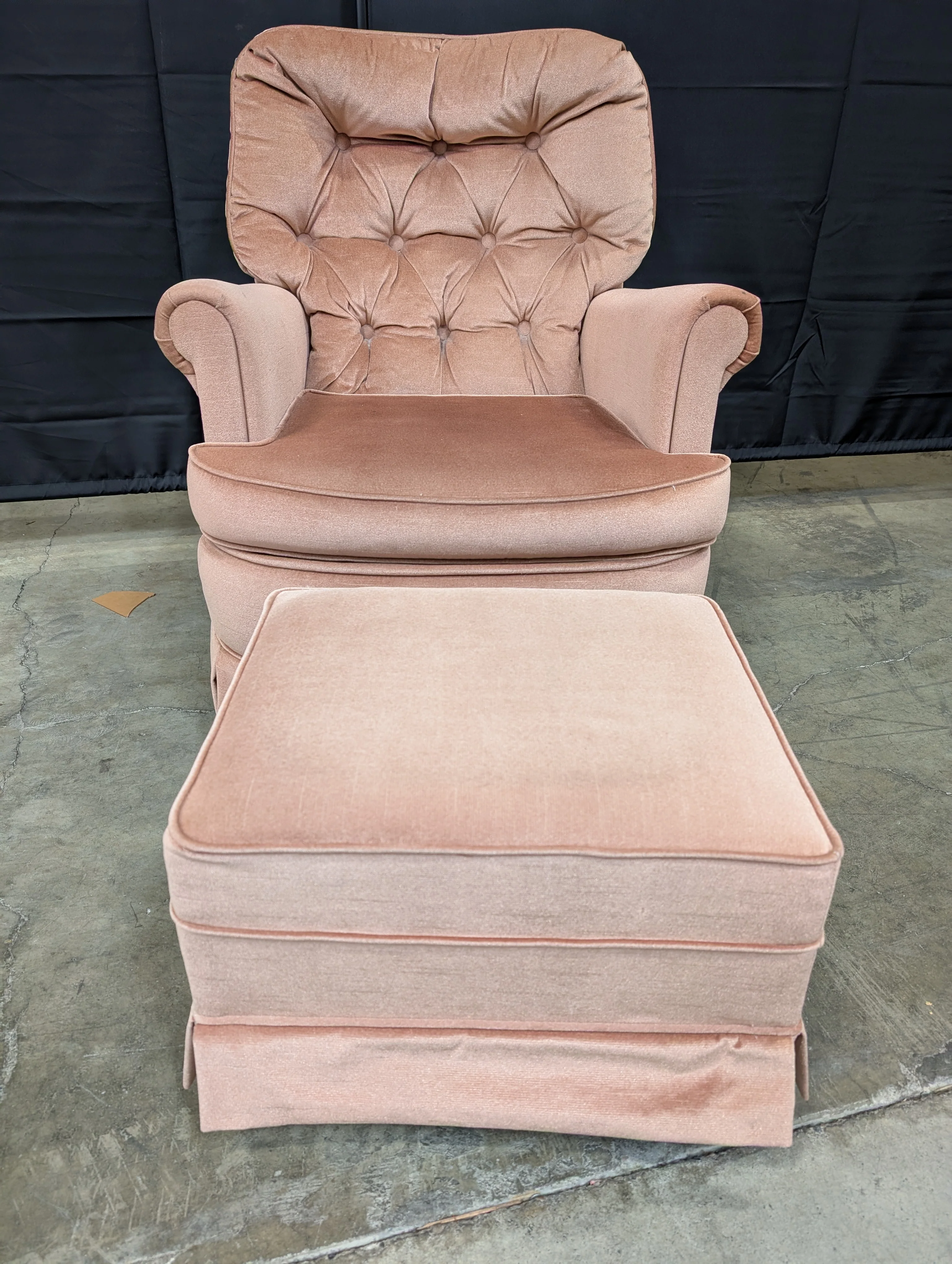 Plush Dusty Rose Upholstered Armchair and Ottoman Set - Image 2