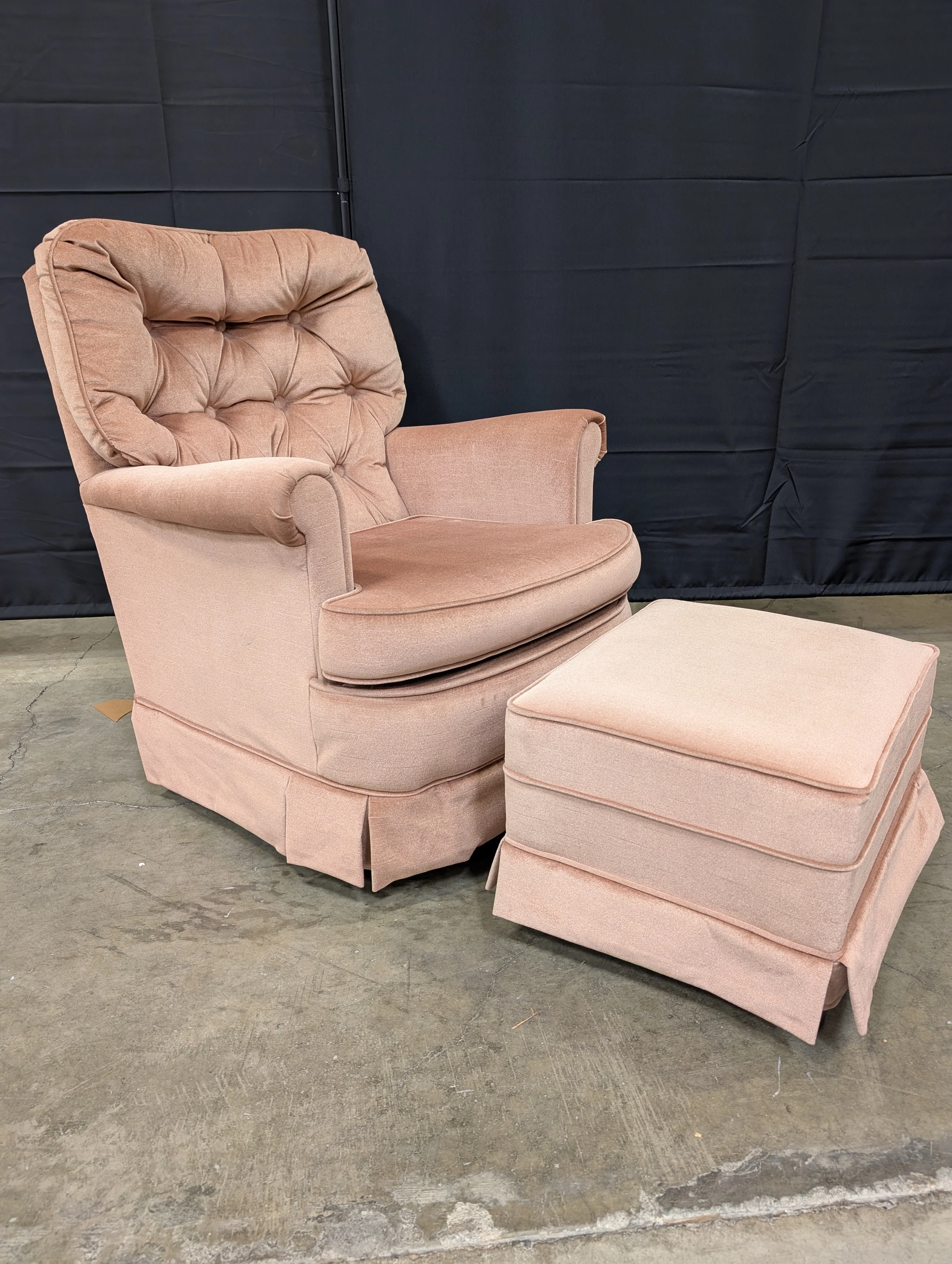 Plush Dusty Rose Upholstered Armchair and Ottoman Set - Image 3