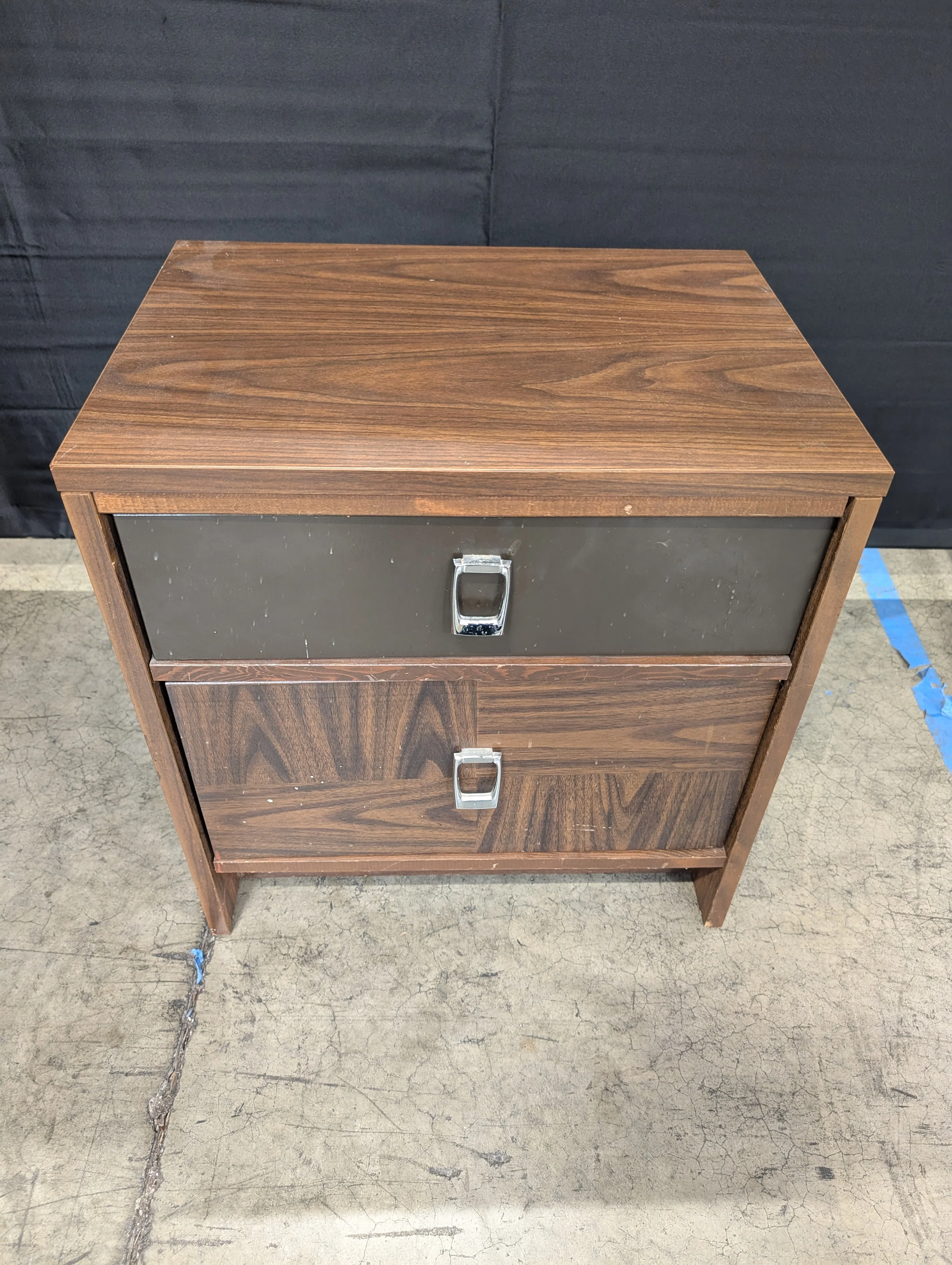 Vintage Dark Wood Two-Drawer Nightstand Mid-Century Style - Image 2
