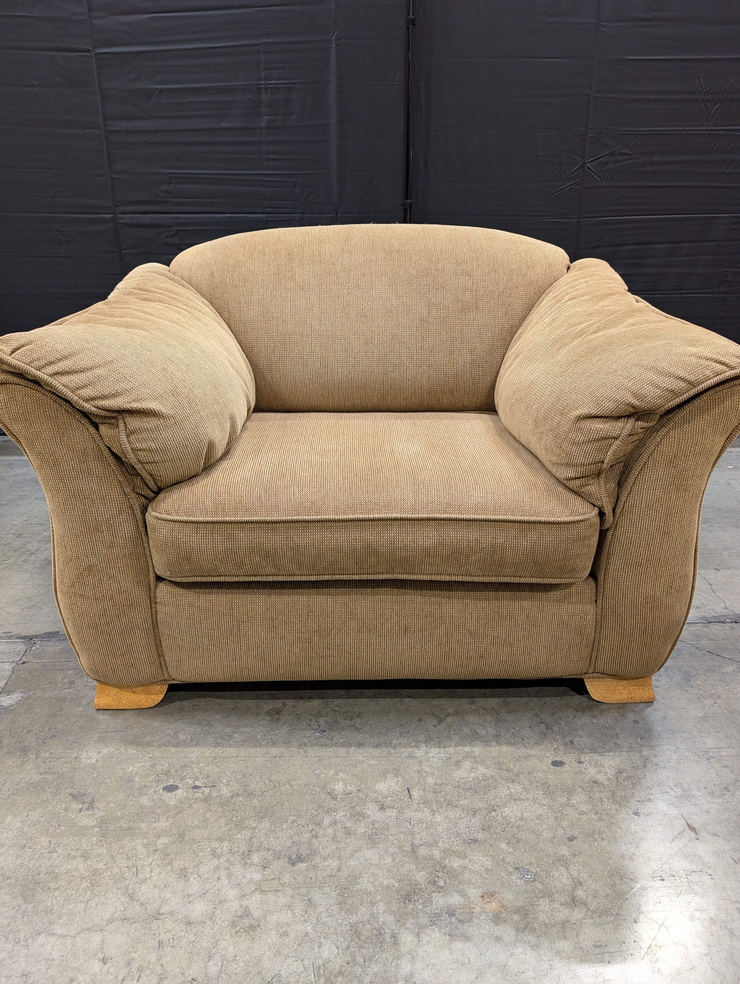 Large Plush Fabric Armchair and Matching Ottoman - Image 3