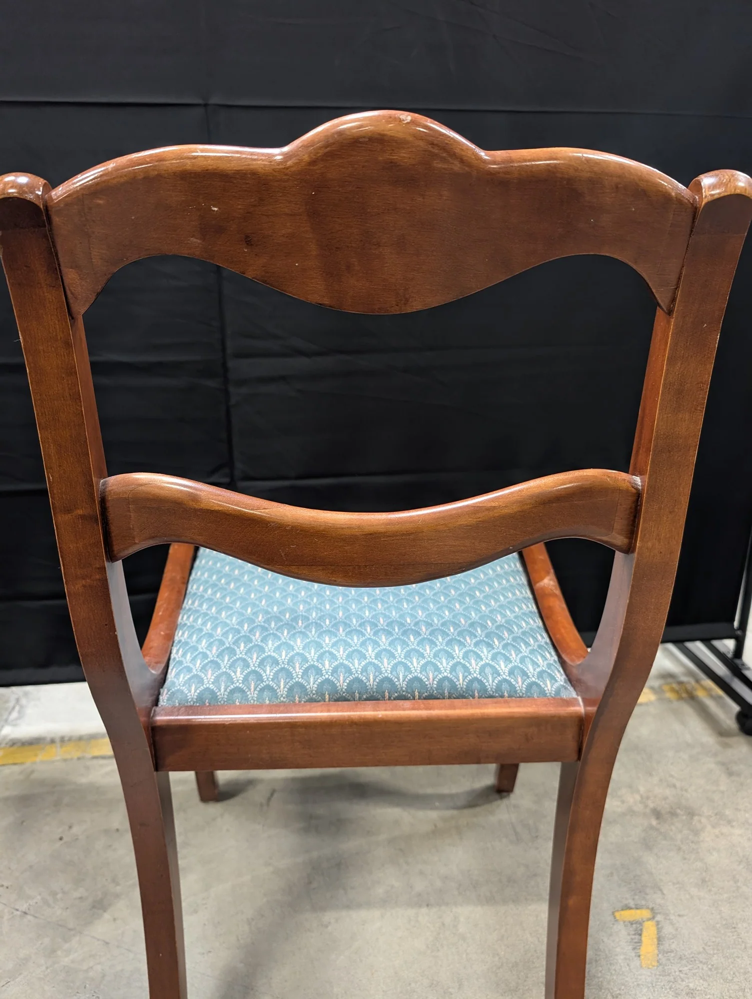 Traditional Carved Wood Dining Chair with Blue Upholstered Seat - Image 4