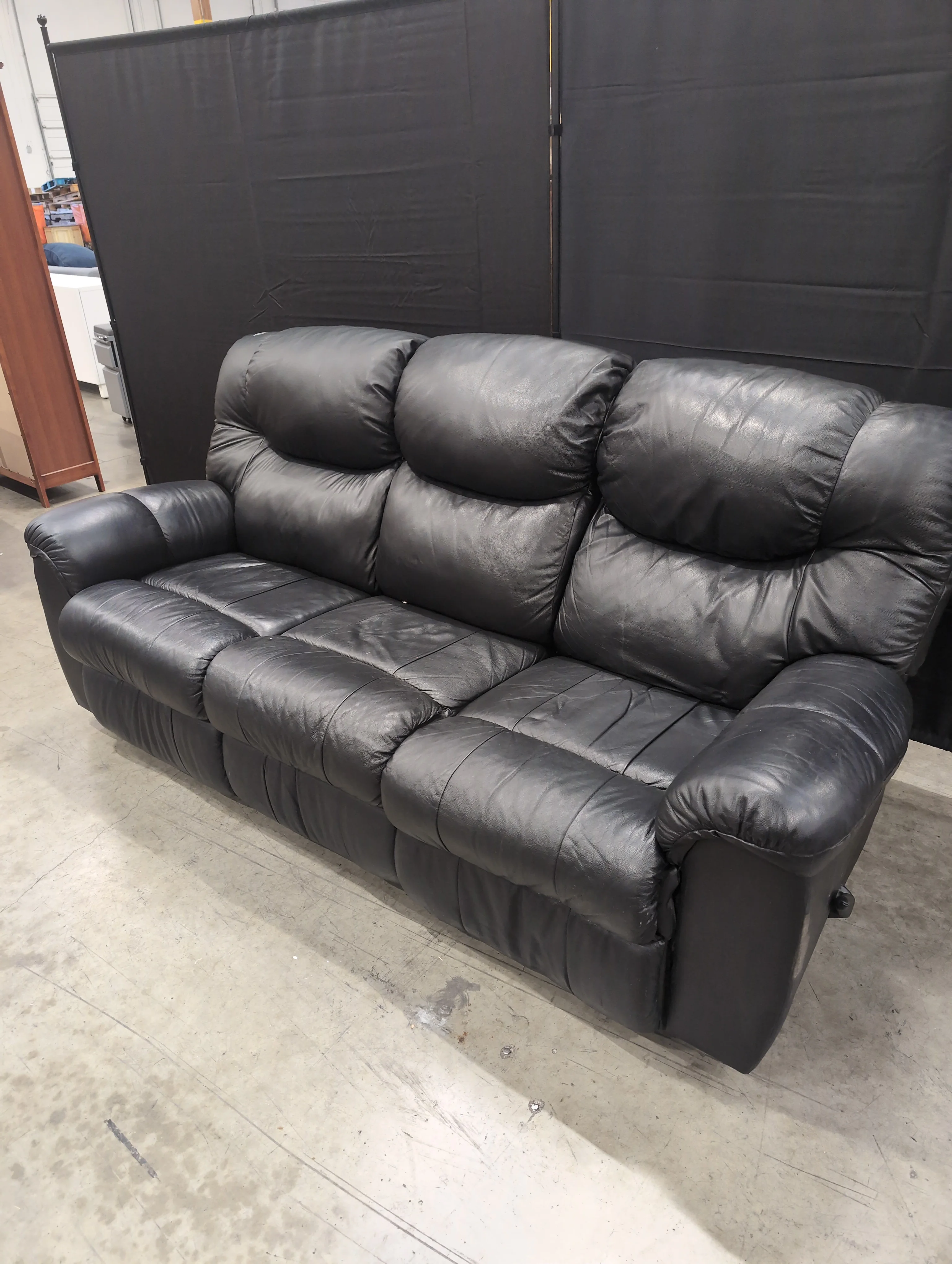 Plush Black Faux Leather Reclining Sofa - Image 2