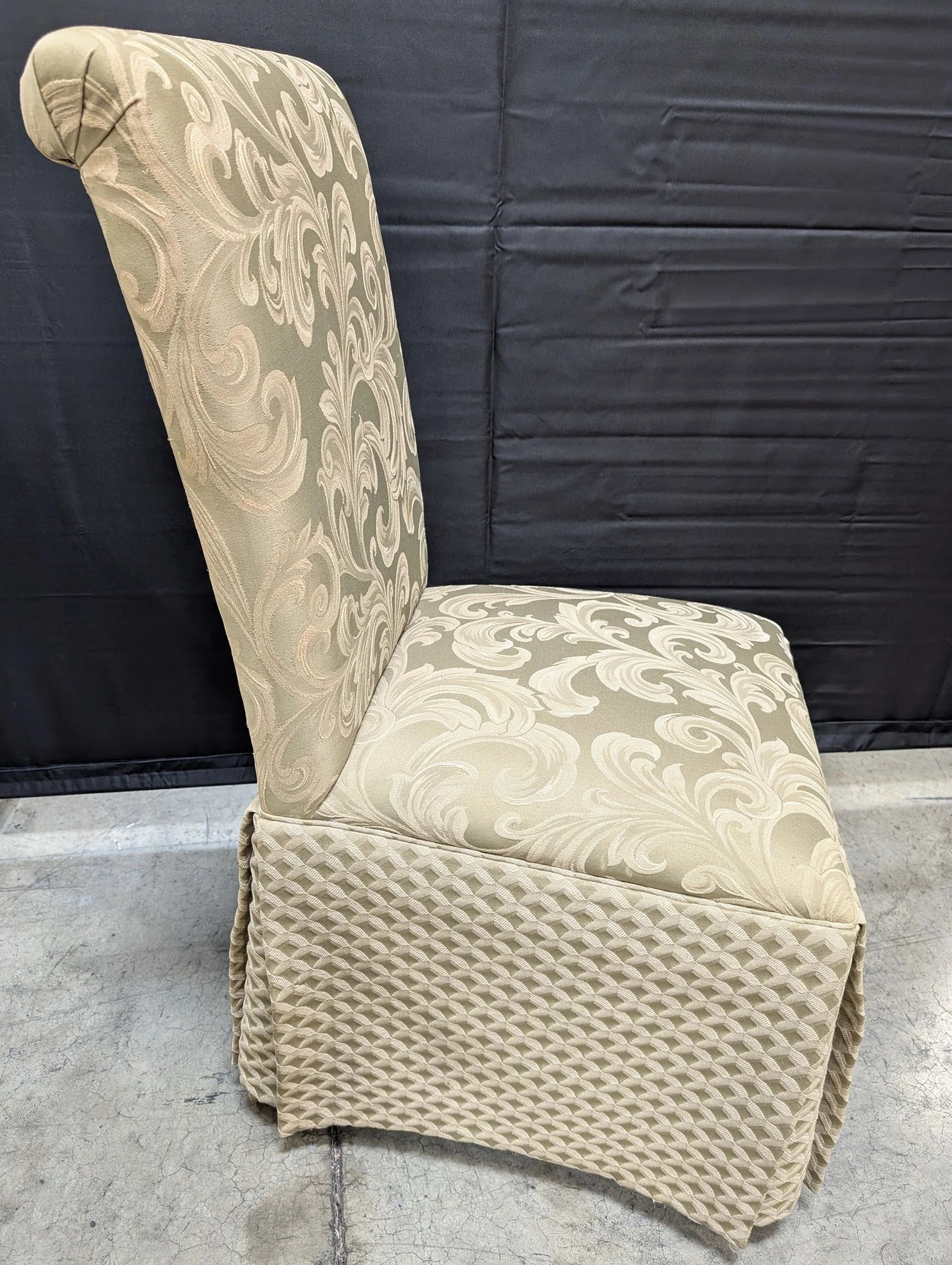 Claremont Furniture Sophisticated Beige Skirted Dining Chair with Damask Pattern - Image 2