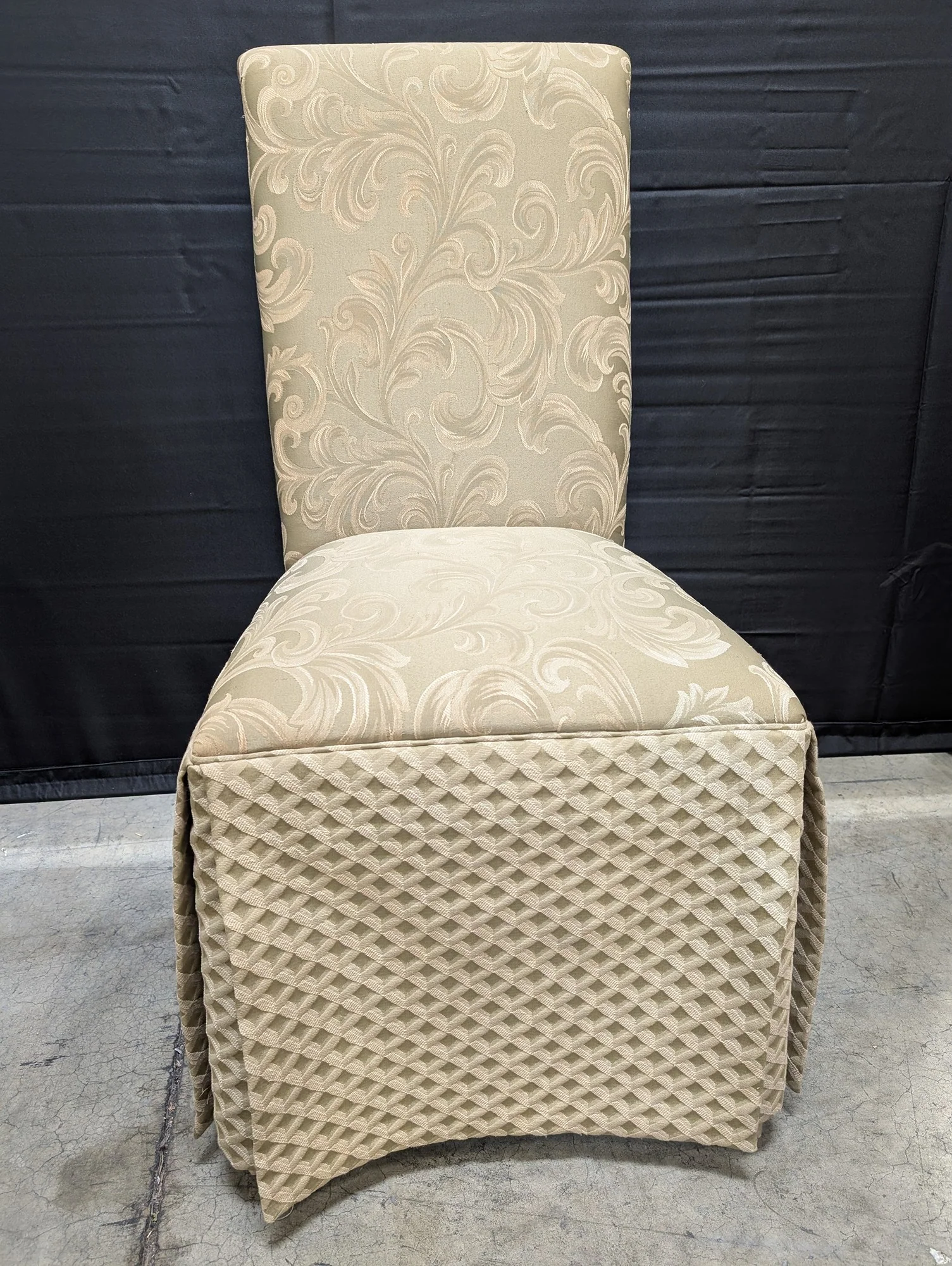 Claremont Furniture Sophisticated Beige Skirted Dining Chair with Damask Pattern - Image 4