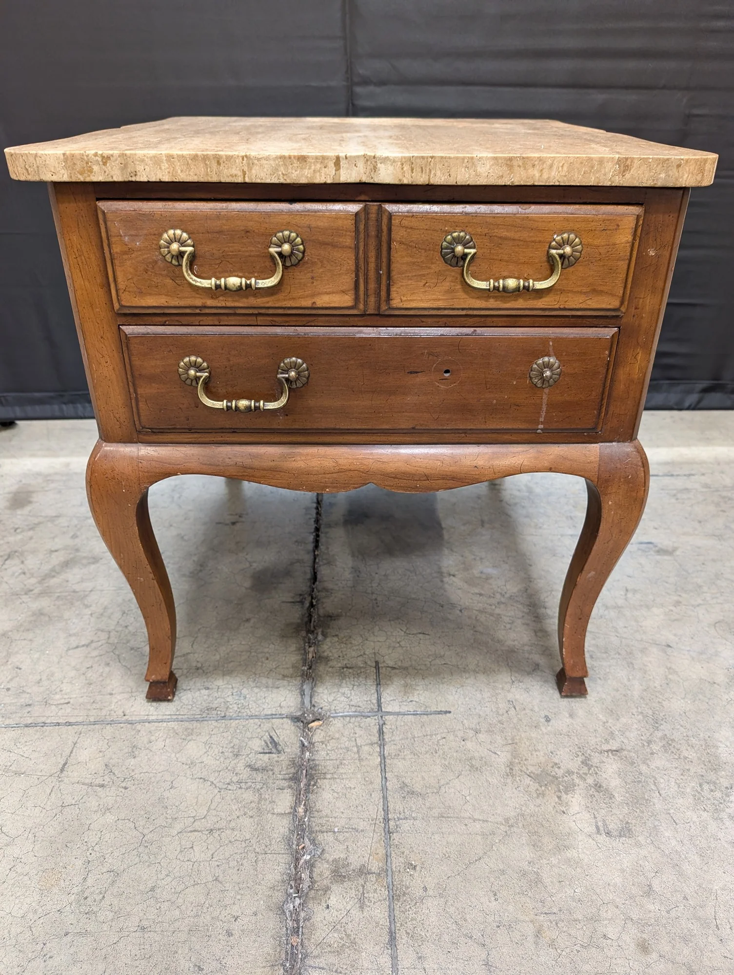 Heritage Travertine Top Wood Nightstand Side Table - Image 5