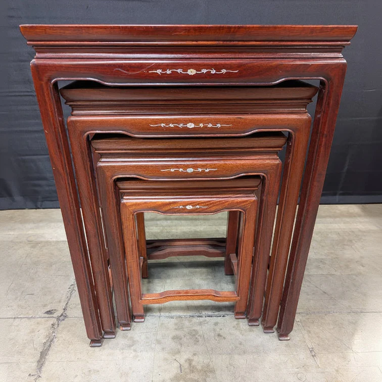 Vintage Asian Style Nesting Tables Set of 4 with Mother of Pearl Inlay