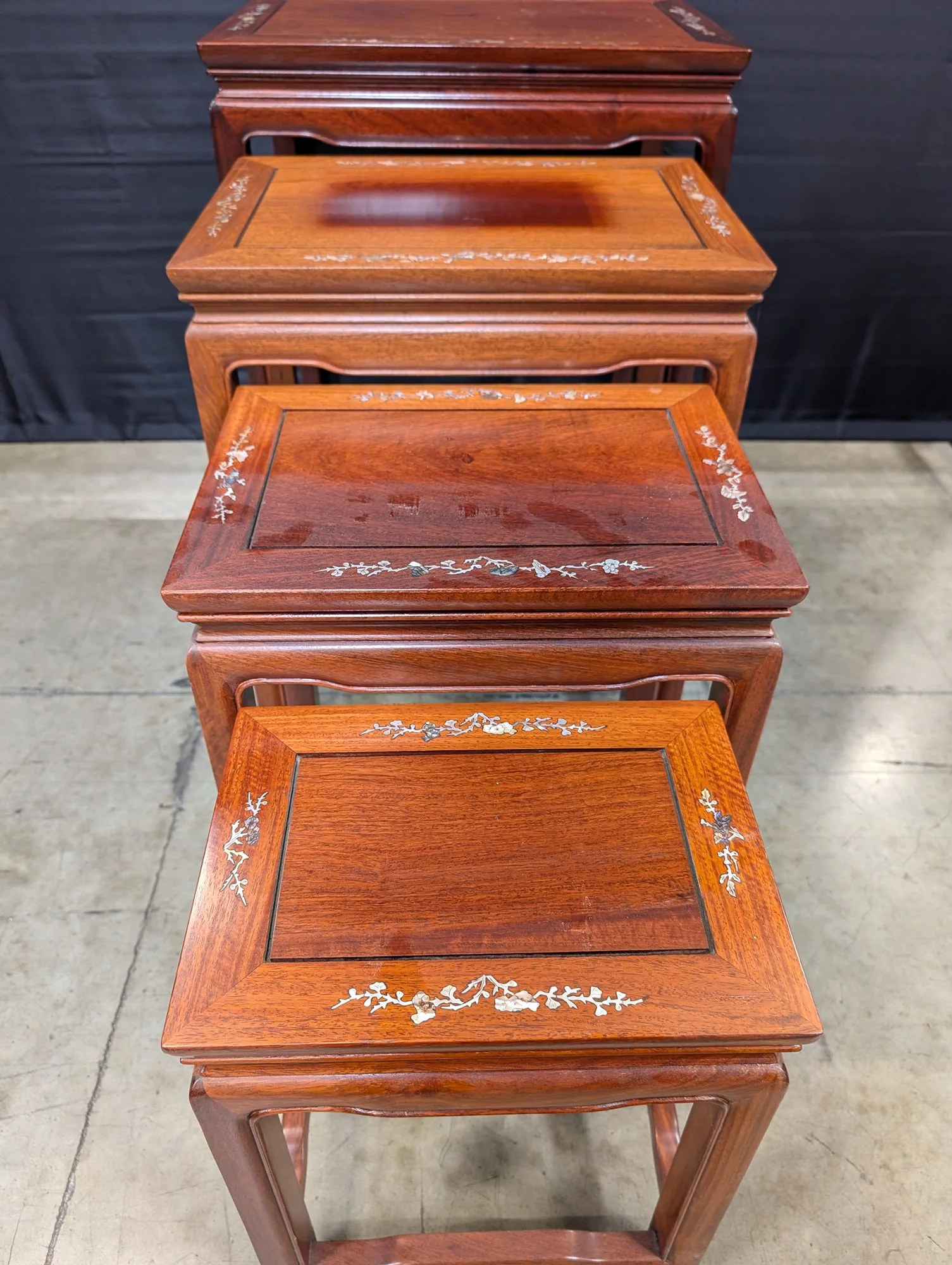 Vintage Asian Style Nesting Tables Set of 4 with Mother of Pearl Inlay - Image 2