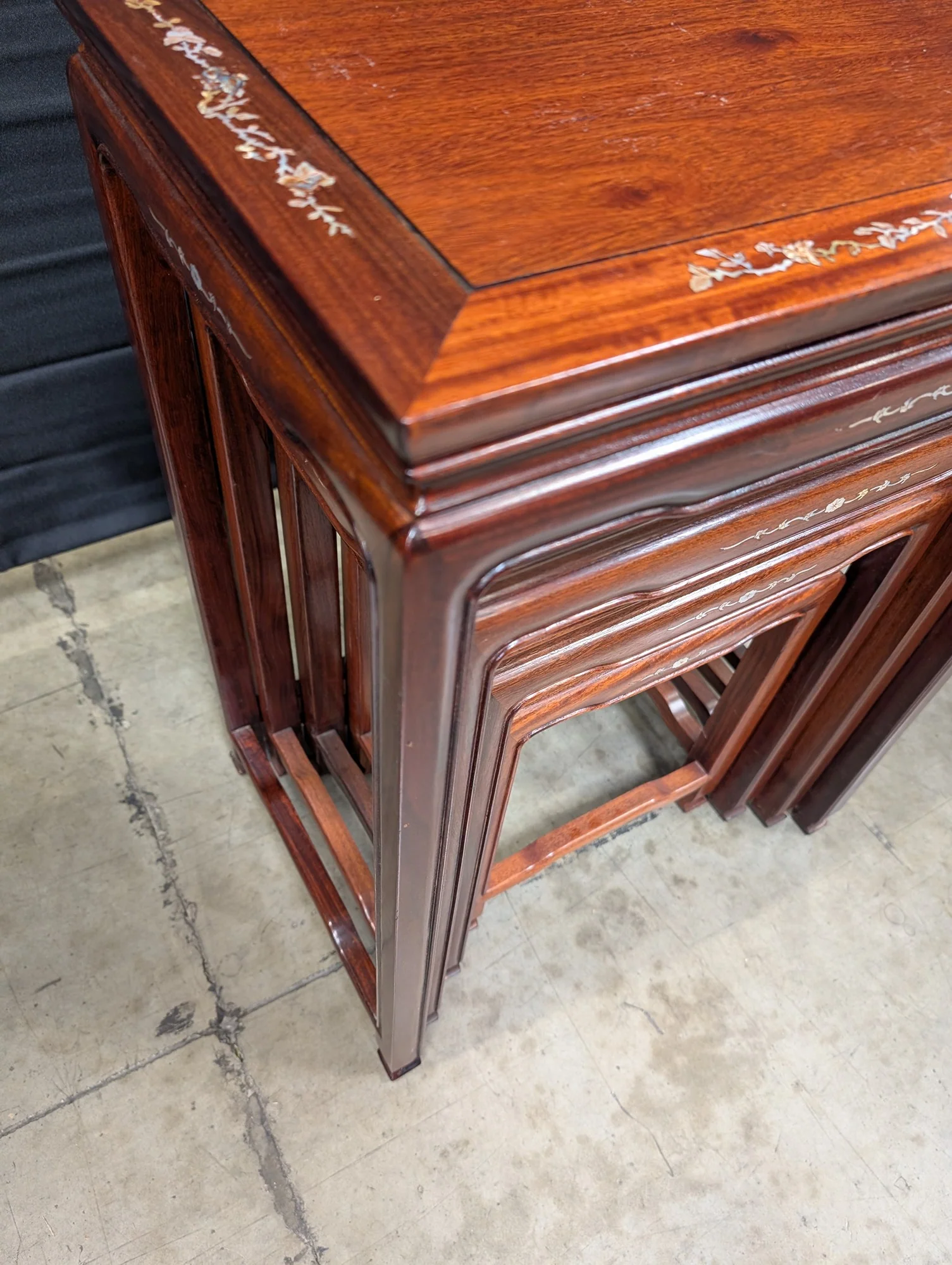 Vintage Asian Style Nesting Tables Set of 4 with Mother of Pearl Inlay - Image 3