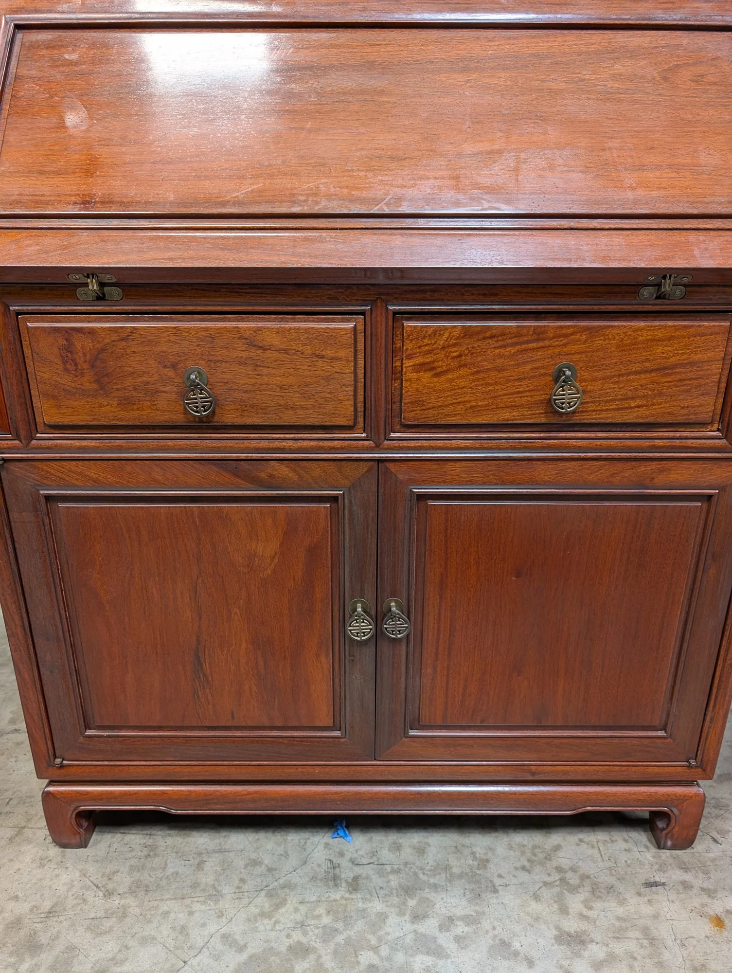 Traditional Dark Wood Secretary Desk and Display Cabinet - Image 2