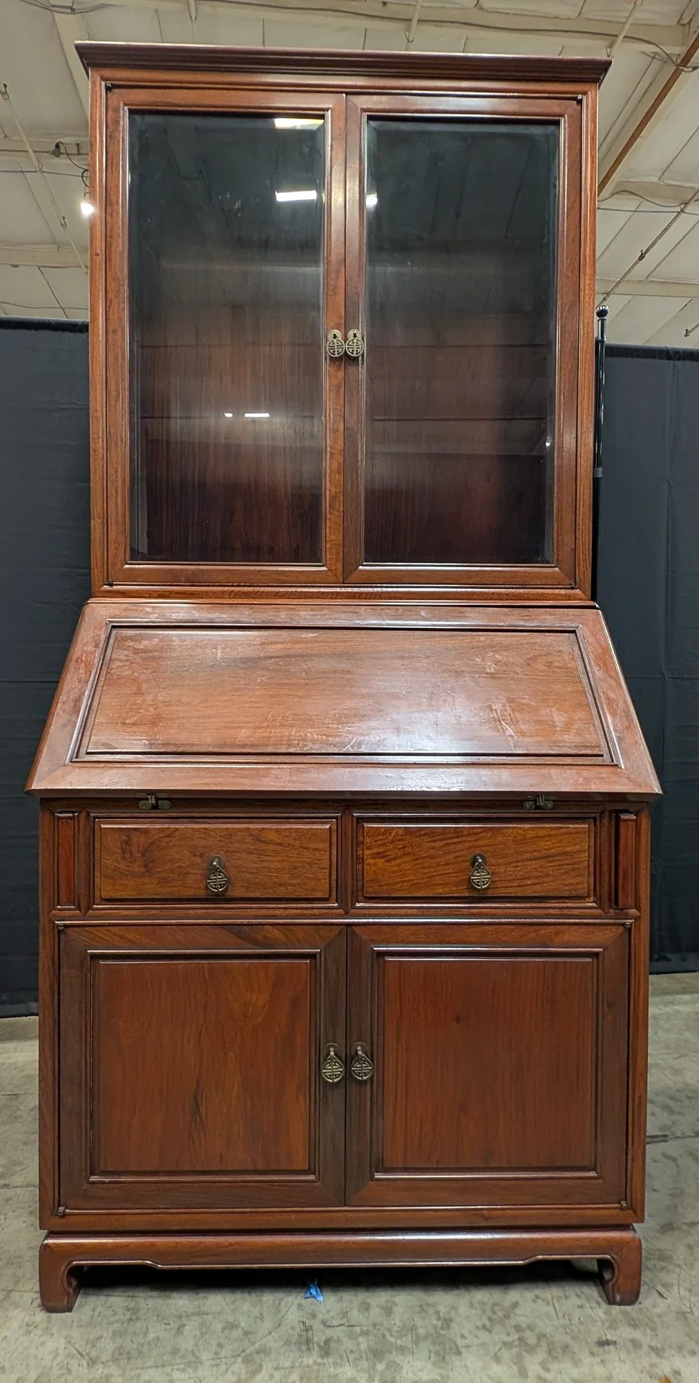 Traditional Dark Wood Secretary Desk and Display Cabinet - Image 4