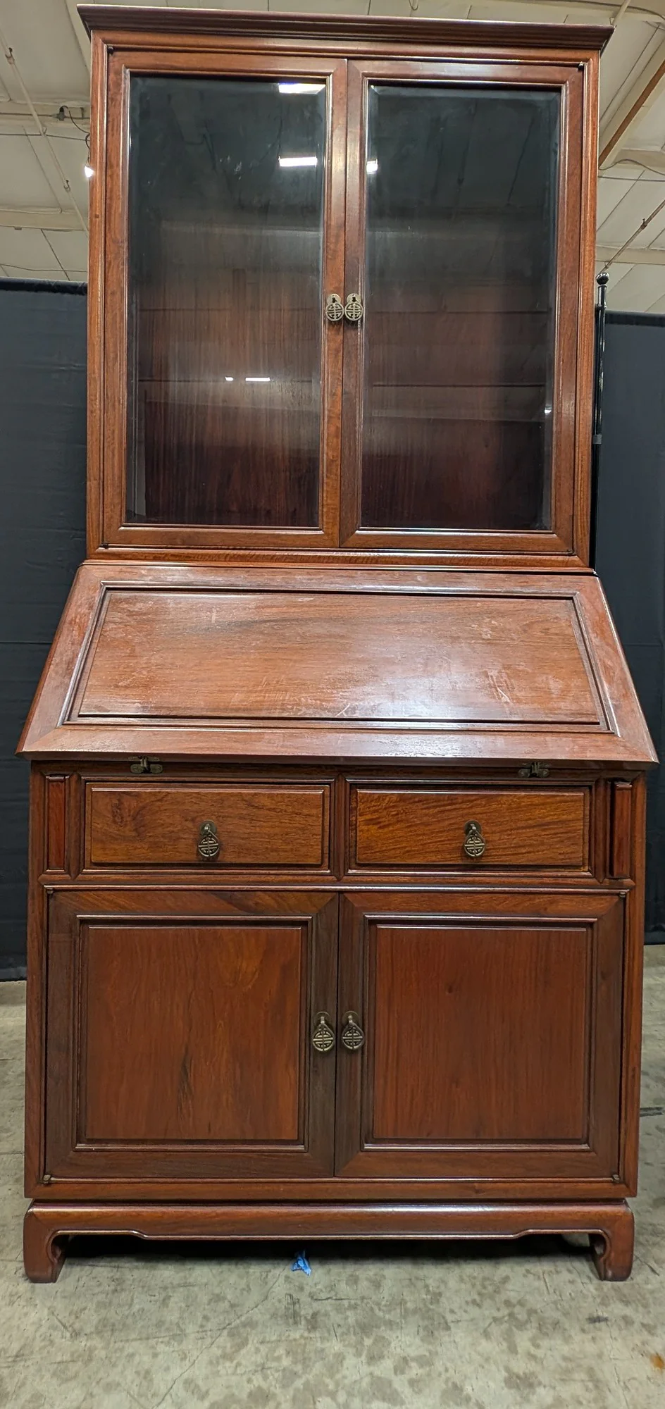 Traditional Dark Wood Secretary Desk and Display Cabinet - Image 5