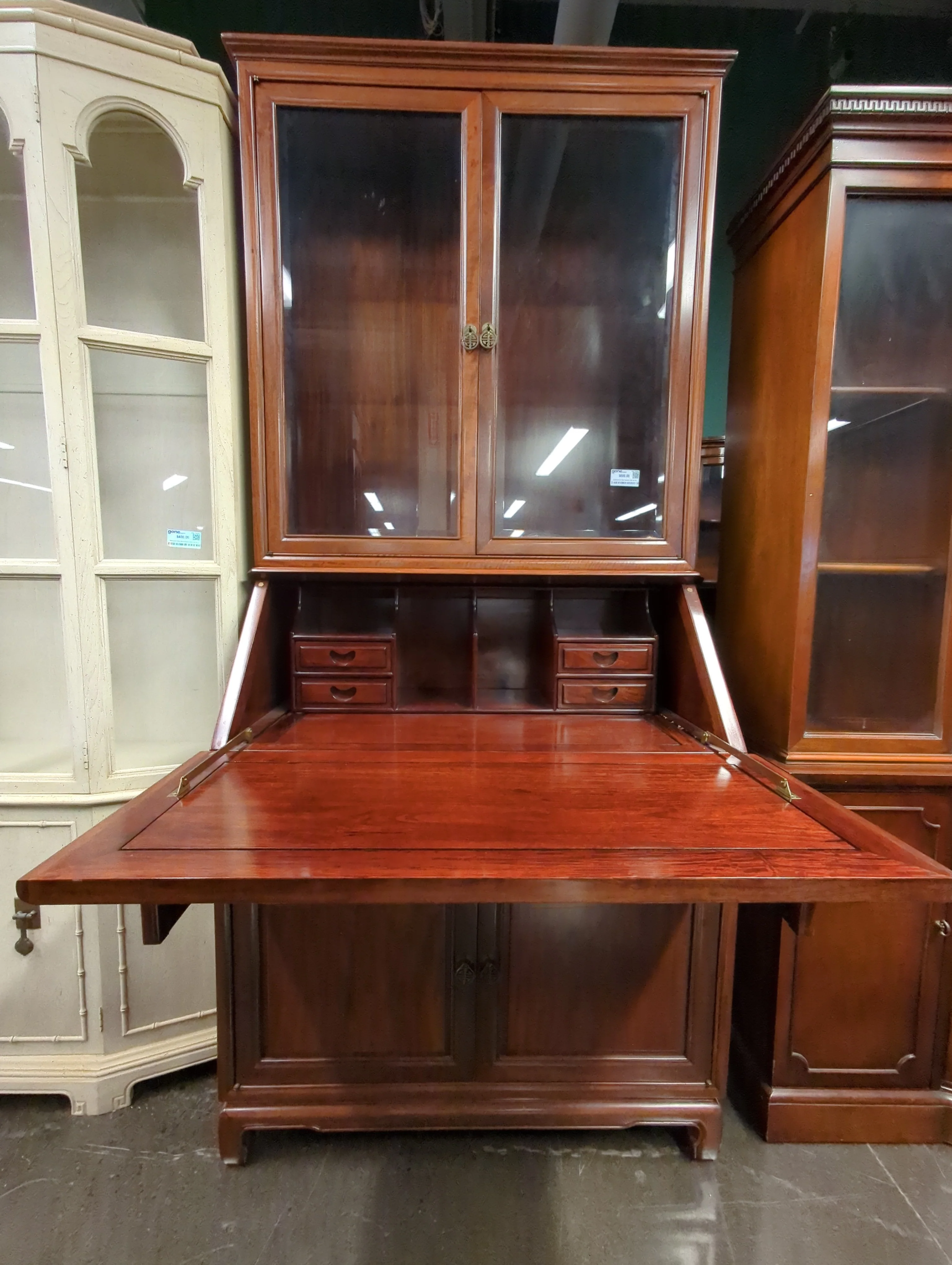 Traditional Dark Wood Secretary Desk and Display Cabinet - Image 7