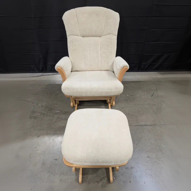 DUTALIER Cream Ribbed Glider Chair and Ottoman Set