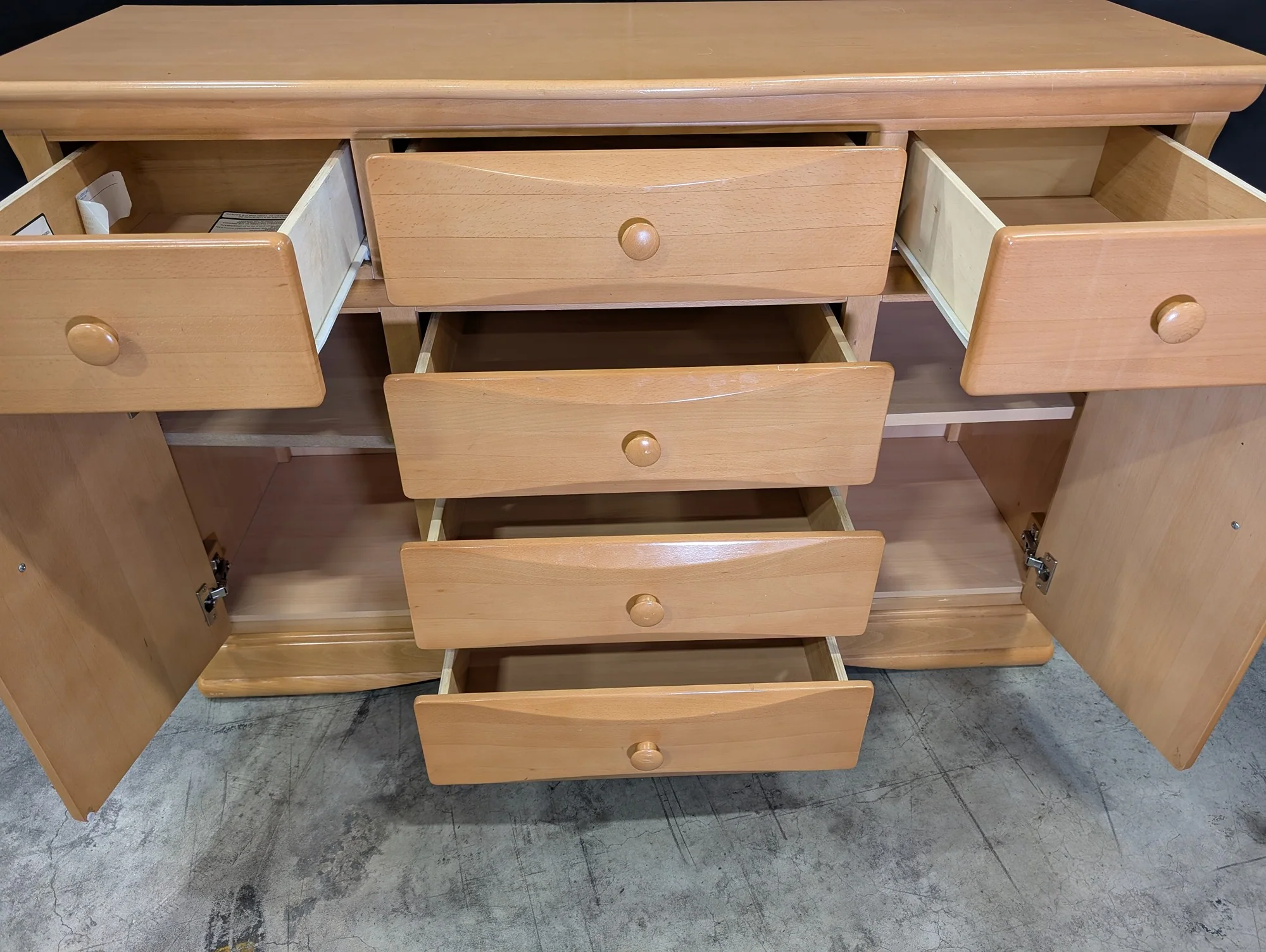 Natural Tone Multi-Drawer Storage Dresser with Side Cabinets - Image 5