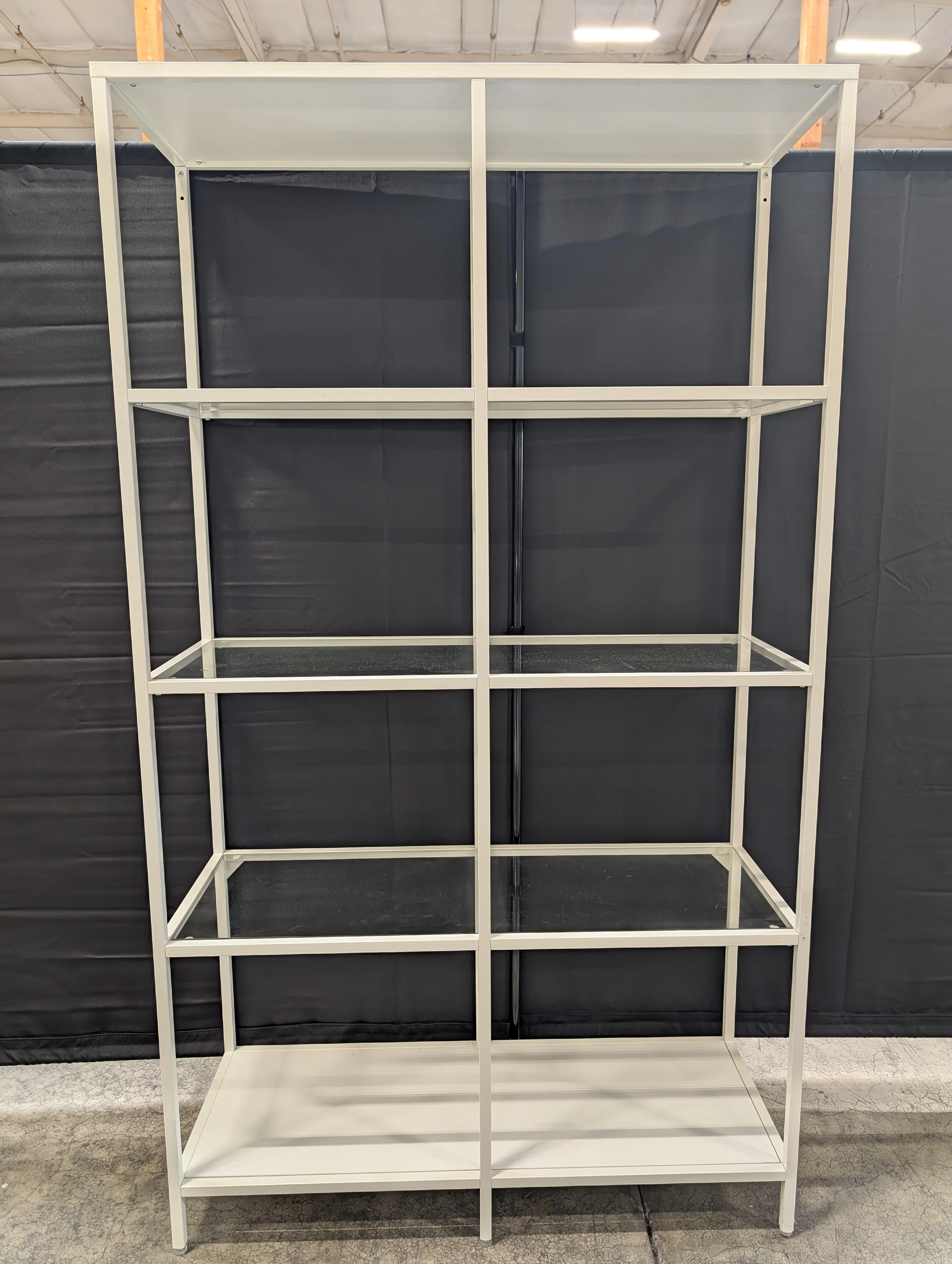 Modern White Metal and Glass Display Shelf Unit - Image 2