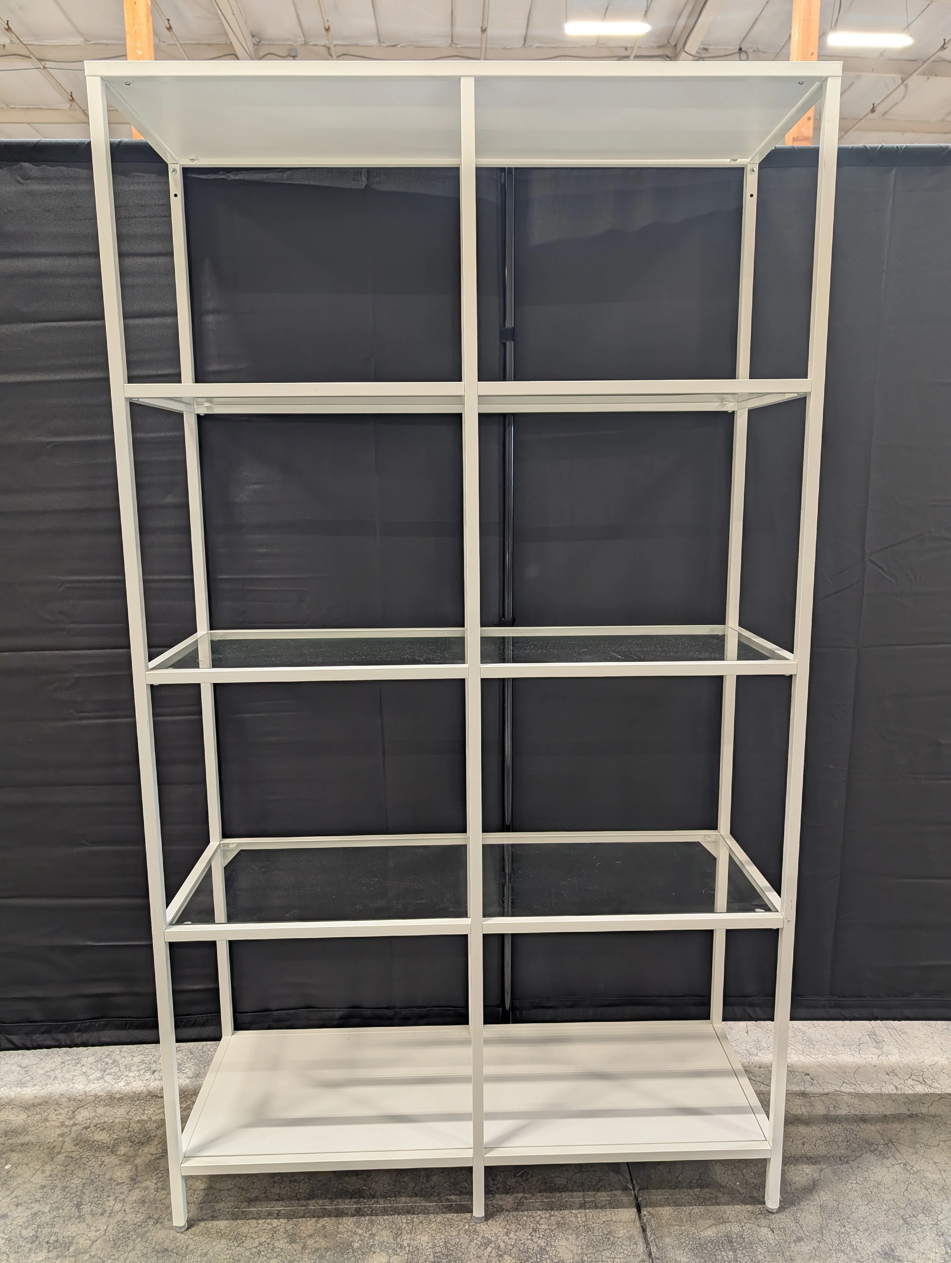Modern White Metal and Glass Display Shelf Unit - Image 3
