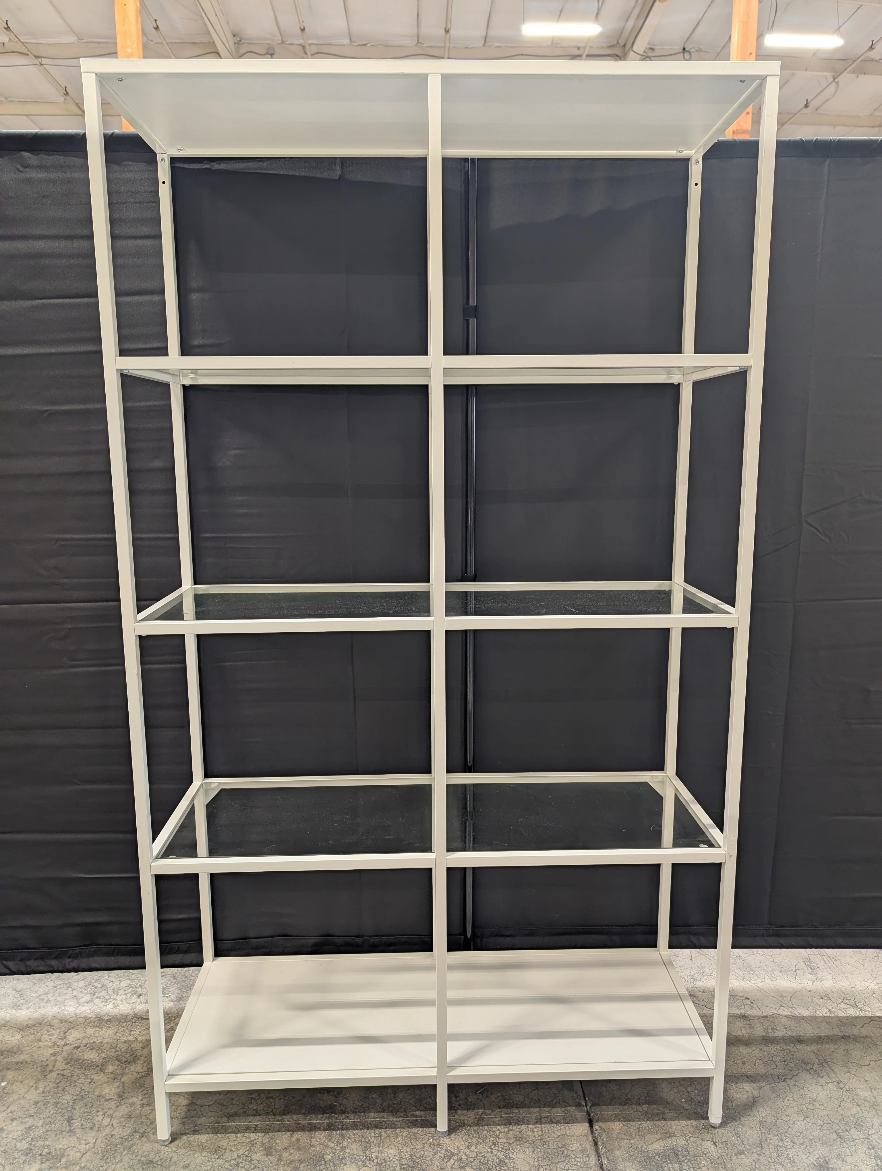 Modern White Metal and Glass Display Shelf Unit - Image 4