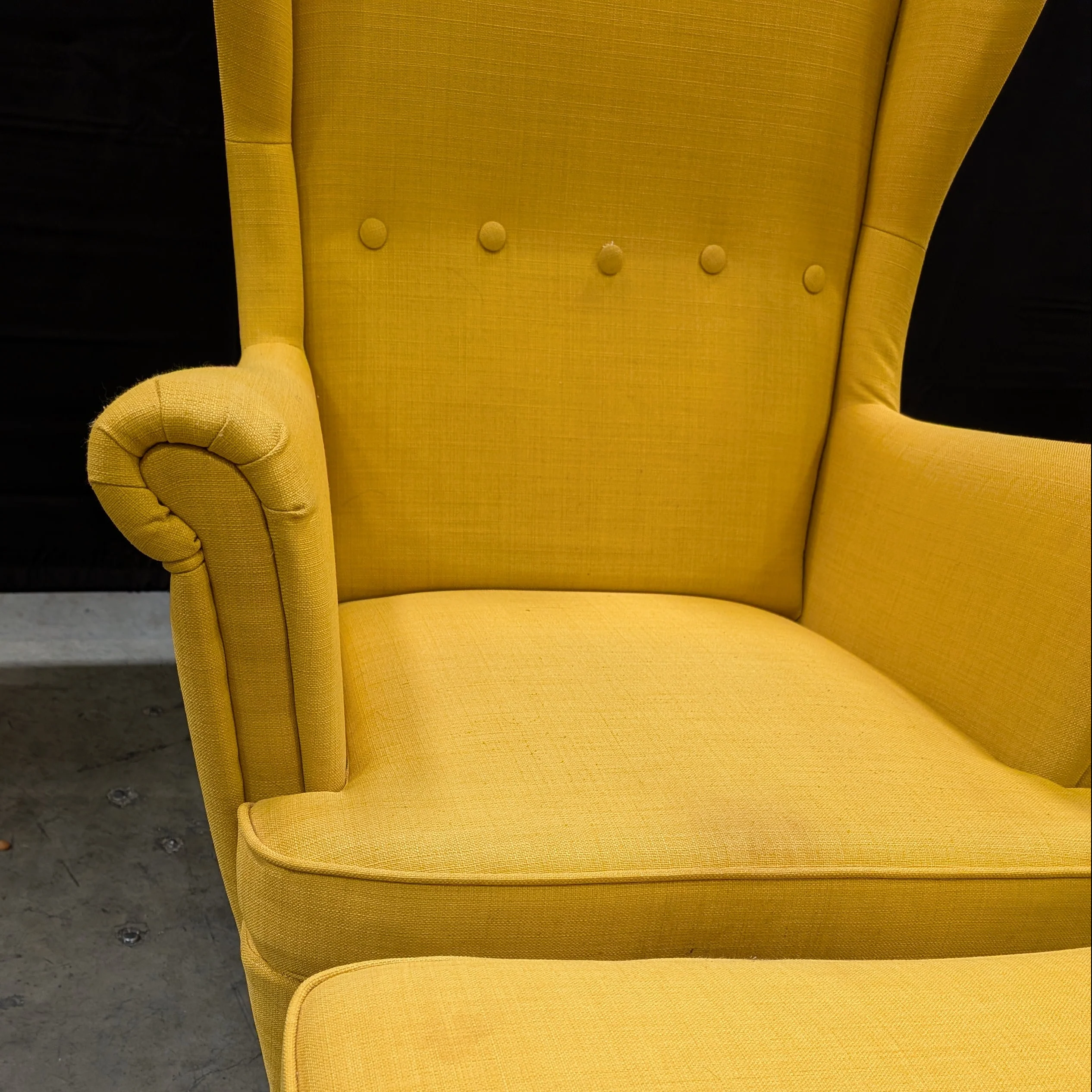 Vibrant Yellow Ikea Wingback Armchair and Ottoman Set - Image 2