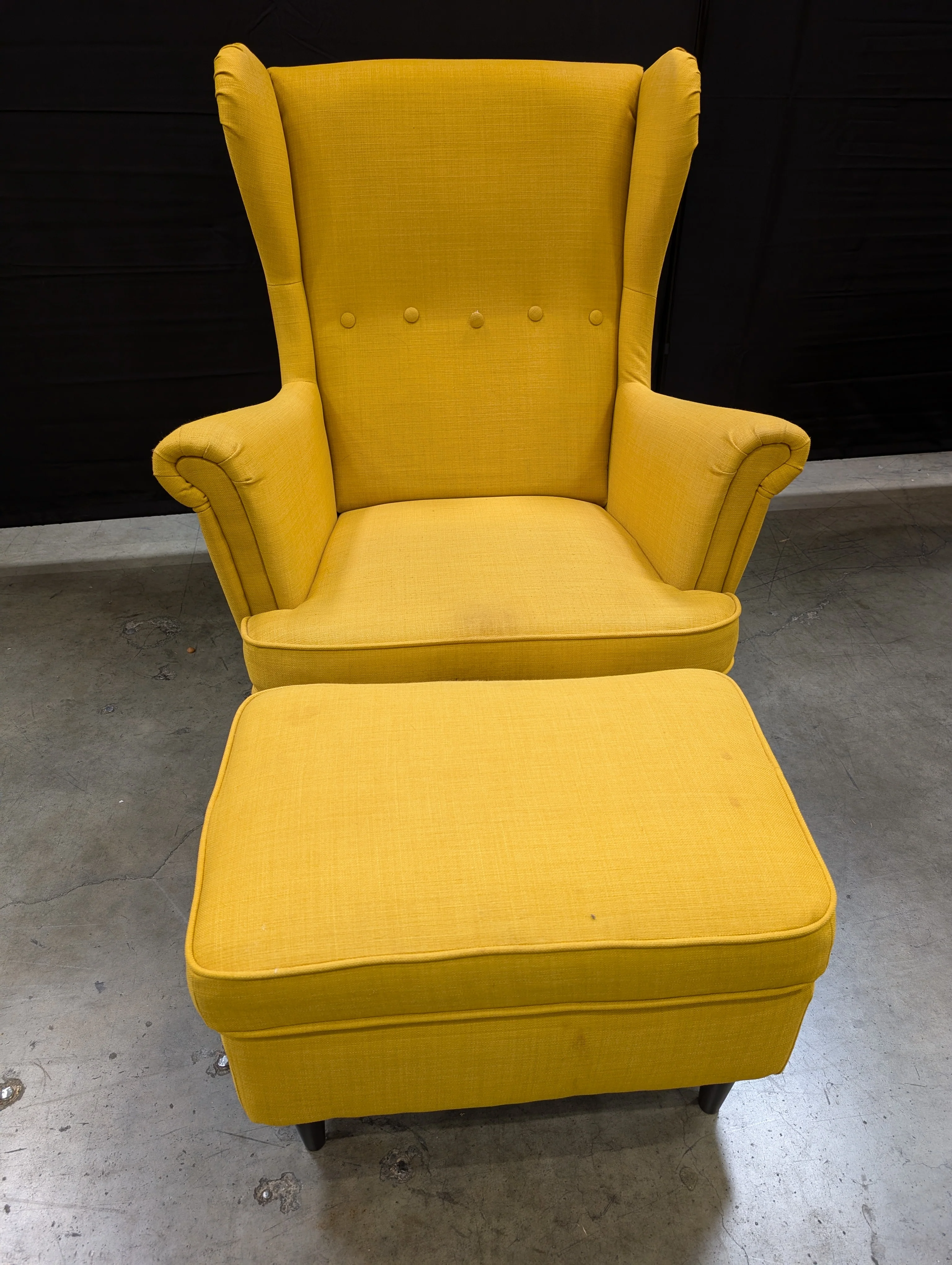 Vibrant Yellow Ikea Wingback Armchair and Ottoman Set - Image 3
