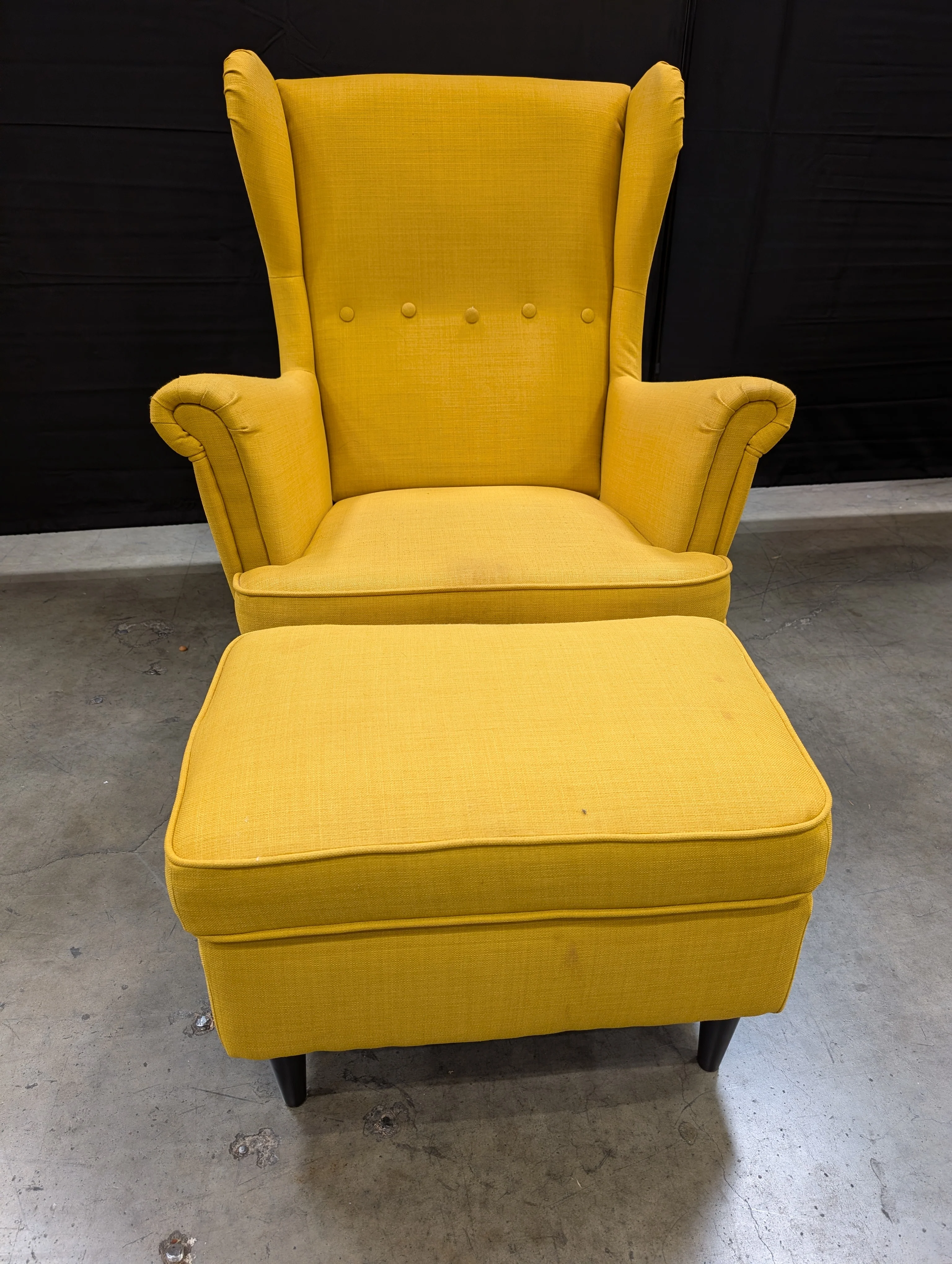 Vibrant Yellow Ikea Wingback Armchair and Ottoman Set - Image 7