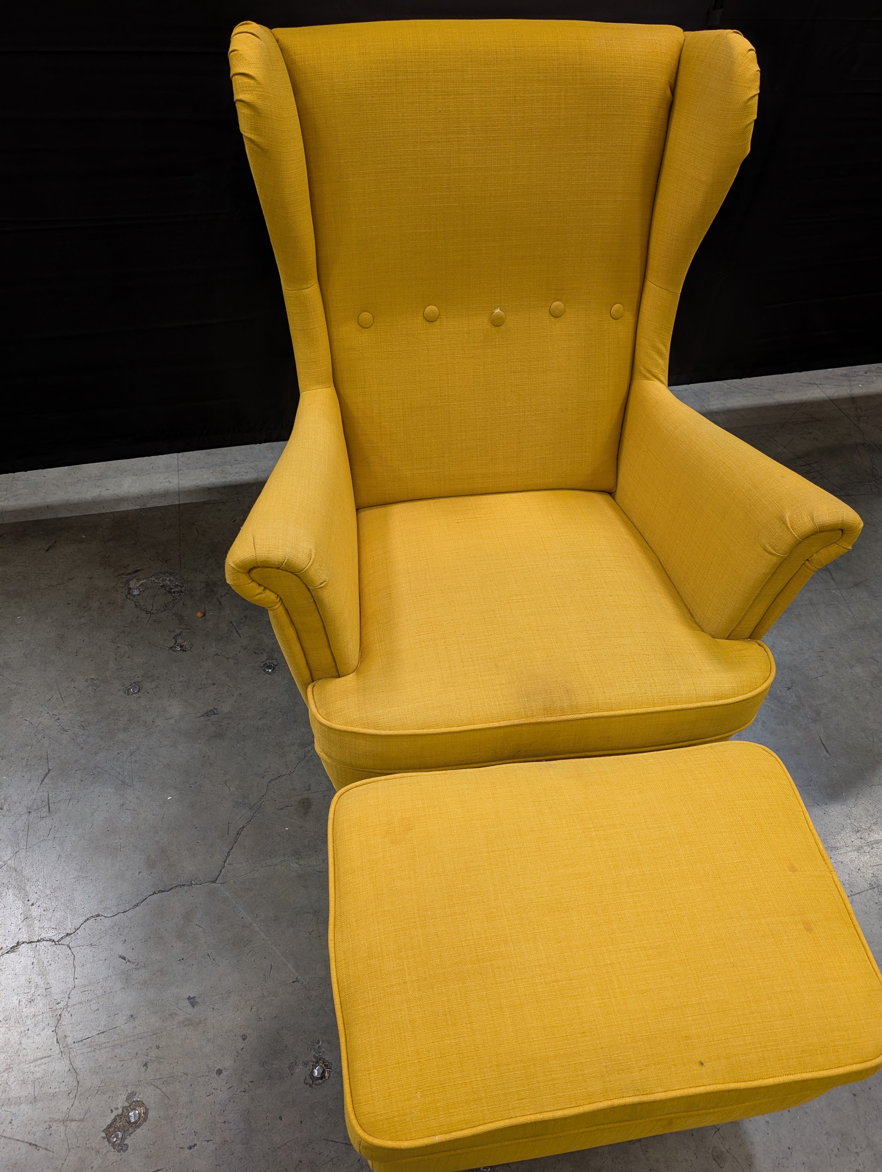 Vibrant Yellow Ikea Wingback Armchair and Ottoman Set - Image 8