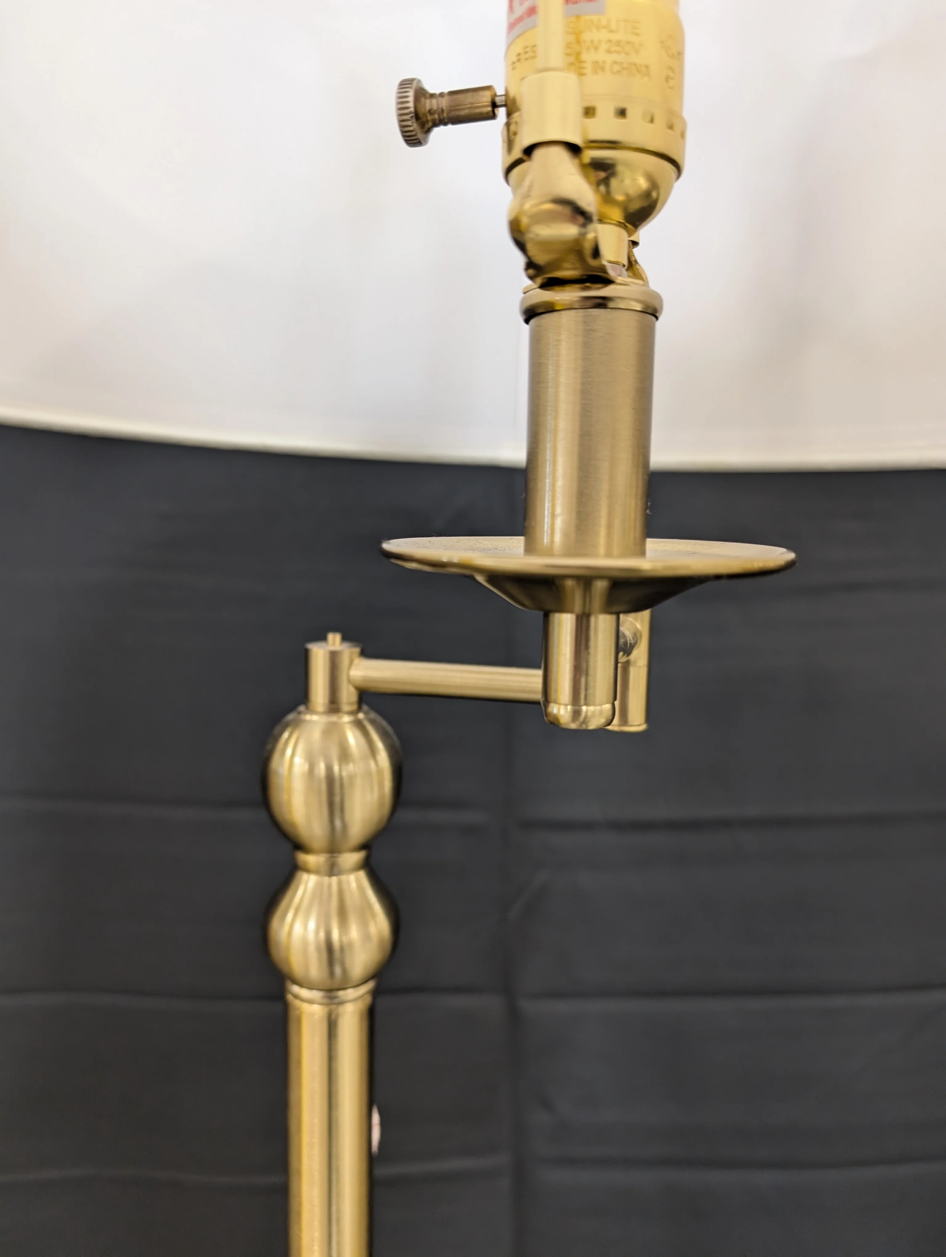 Traditional Brass Finish Floor Lamp with White Fabric Shade - Image 2
