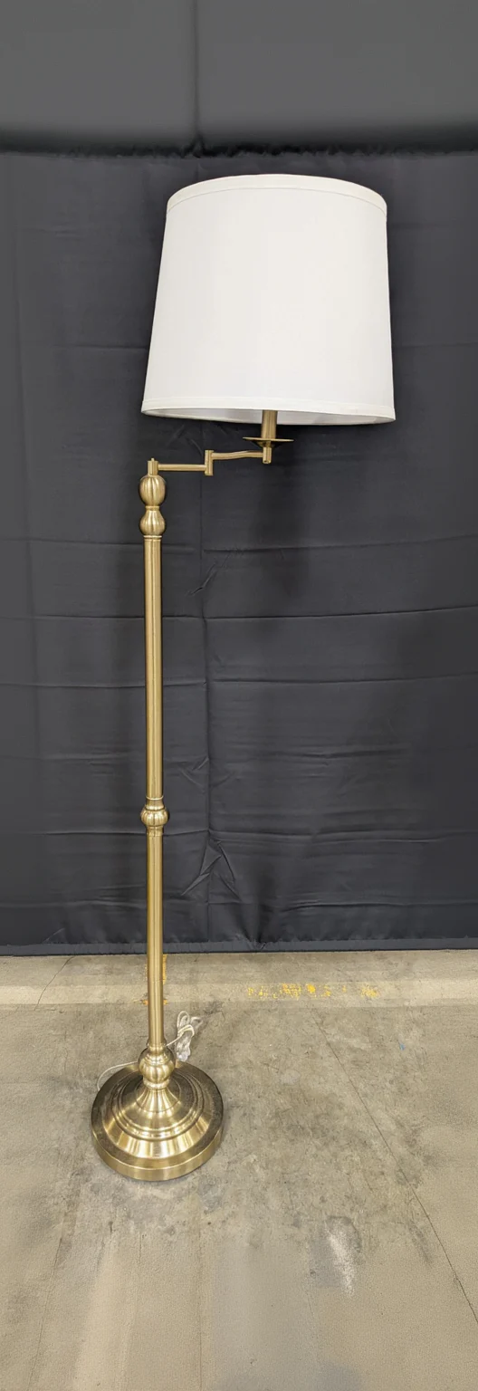 Traditional Brass Finish Floor Lamp with White Fabric Shade - Image 3