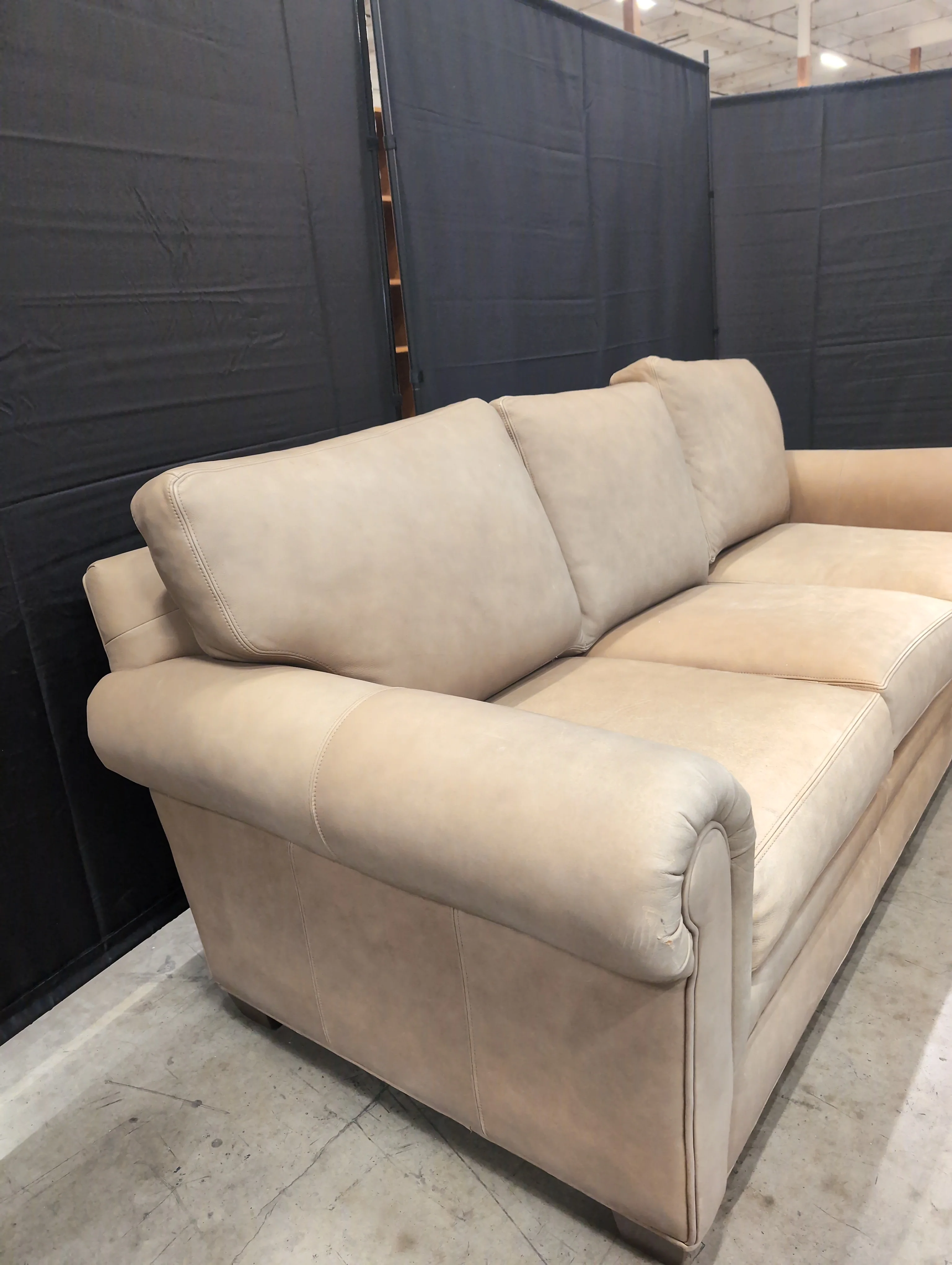 Ethan Allen Leather Sofa with Rolled Arms - Image 5