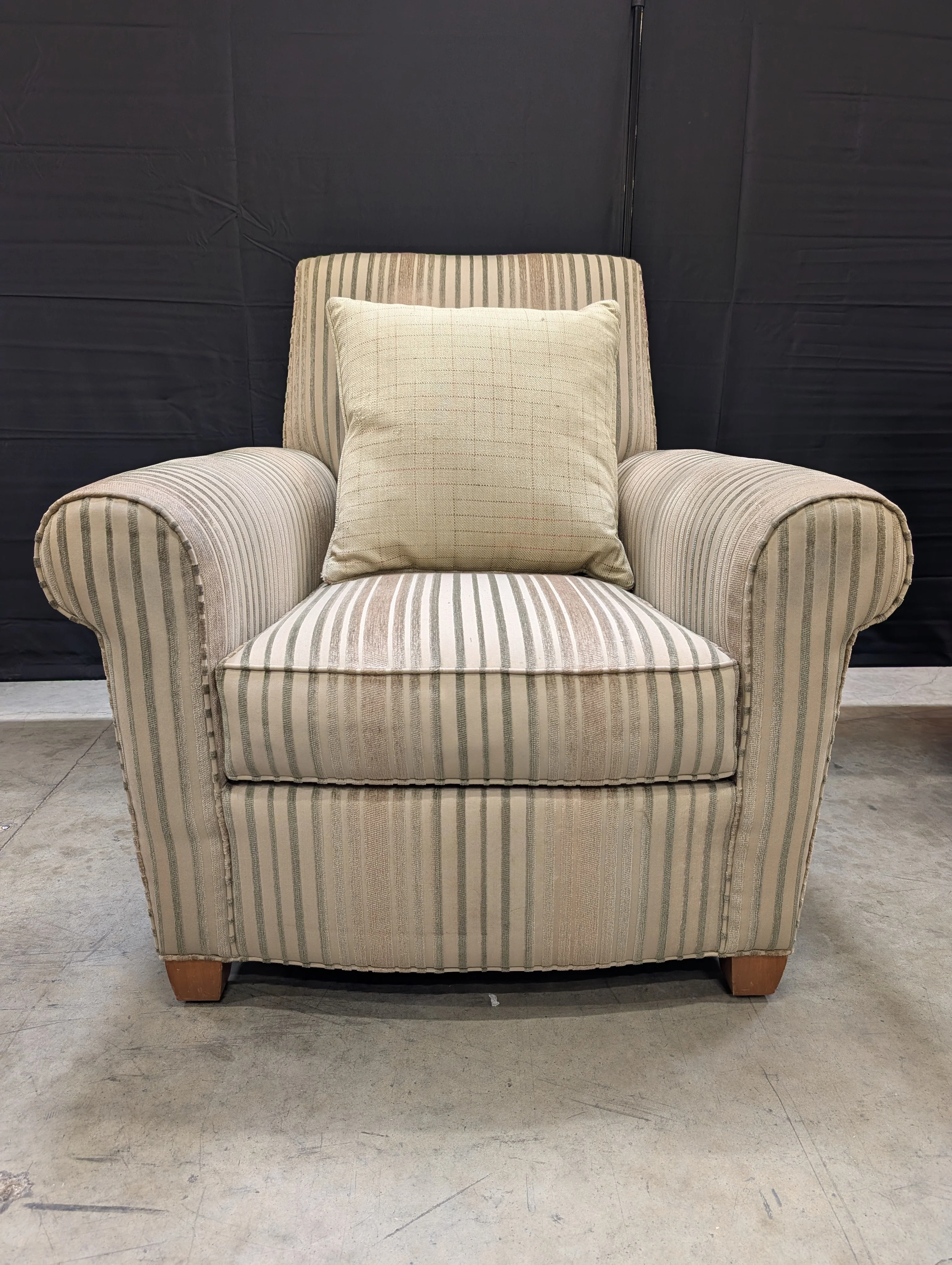 Ethan Allen Striped Armchair with Rolled Arms - Image 2