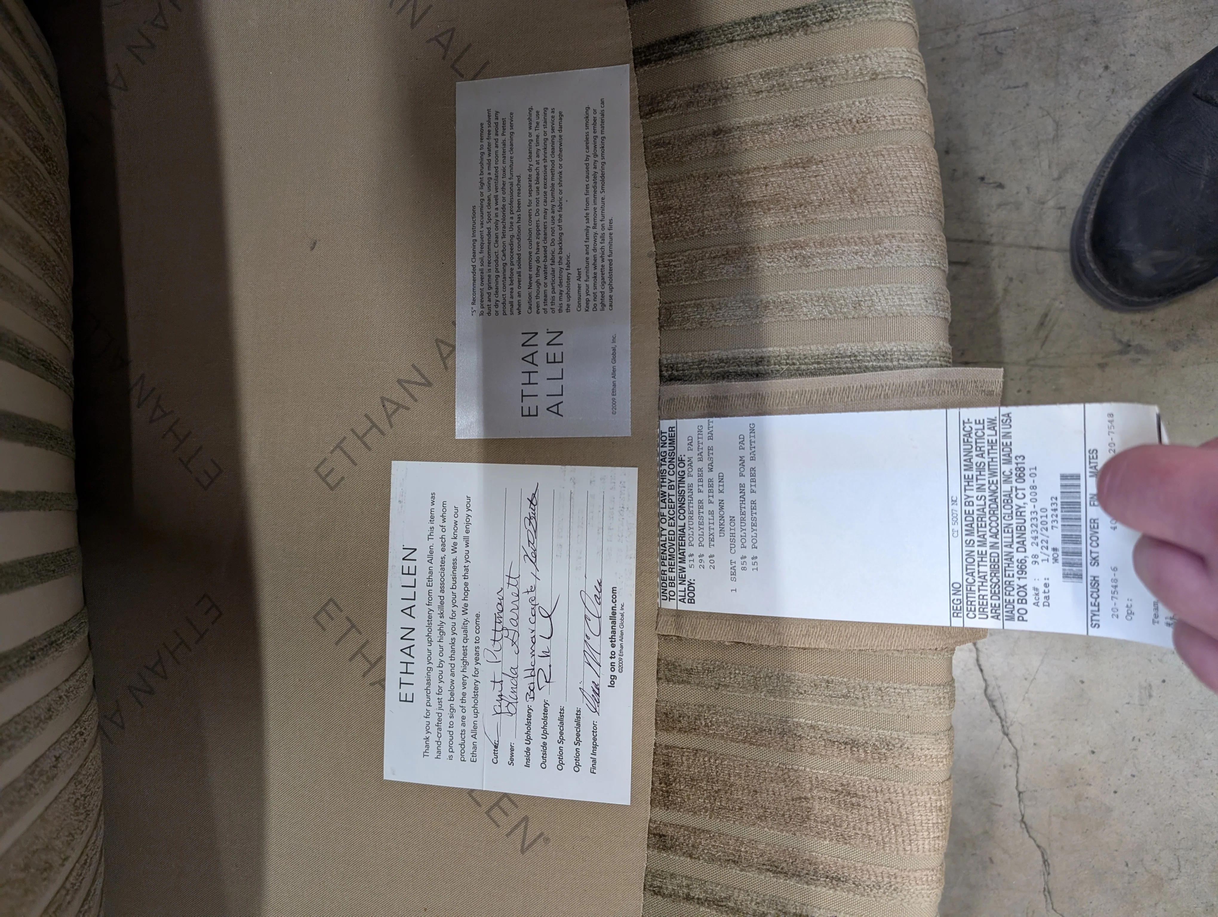 Ethan Allen Striped Armchair with Rolled Arms - Image 3
